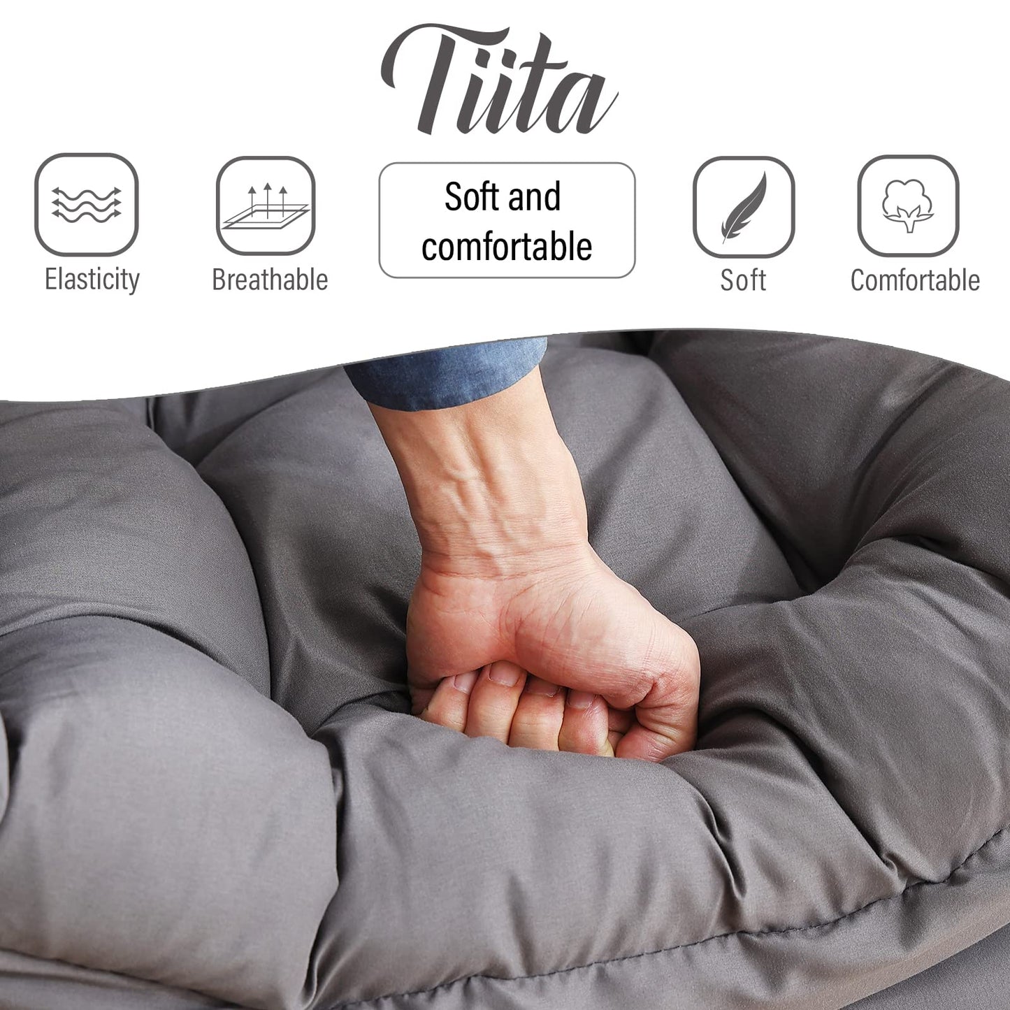 Tiita Modern Large Accent Chair with Ottoman, Comfy Leisure Sofa Armchair with Footrest, Reading Chair for Bedroom, Living Room, Dorm Rooms, Garden Dark Grey