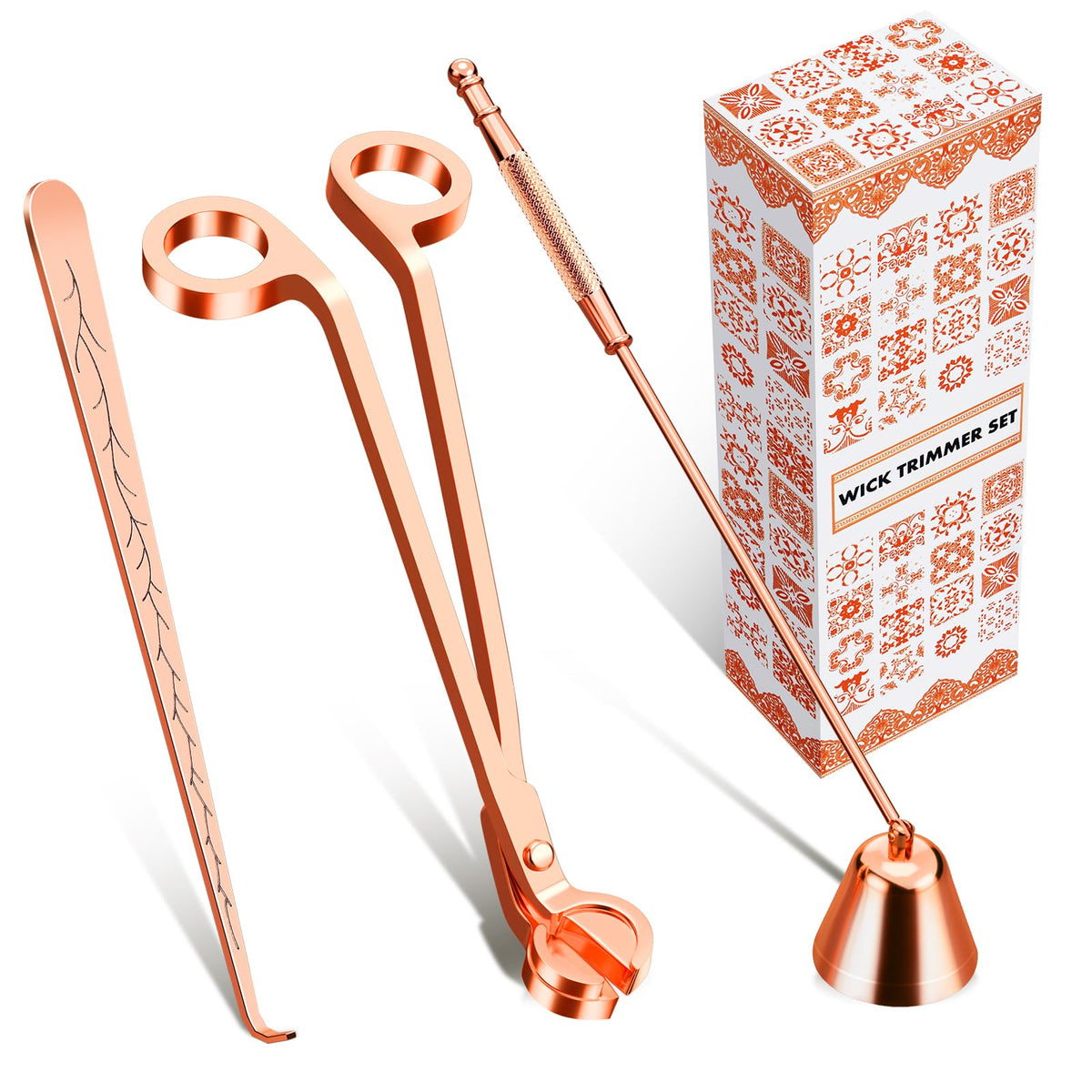 Calary 3 in 1 Candle Care Kit - Wick Trimmer, Snuffer & Dipper Set (Rose Gold)