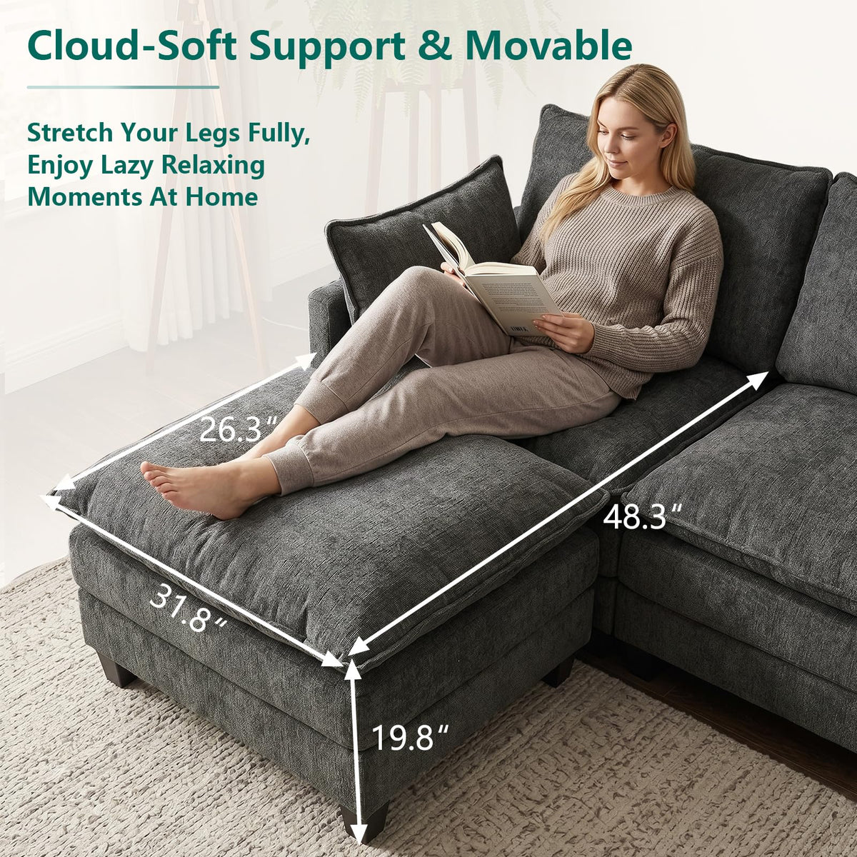 U Shaped Modular Sectional Sofa, Cloud Couch for Living Room
