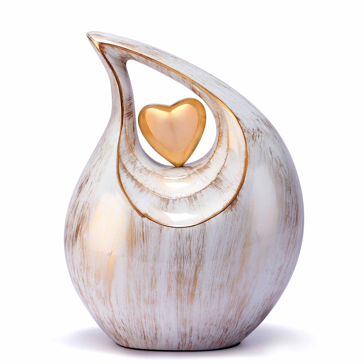 Teardrop Heart Urn for Human Ash| Cremation Urns Ashes |Urn for Human Ashes | Decorative Cremation Urn | Large | 2.5 Litre Capacity | White - Golden