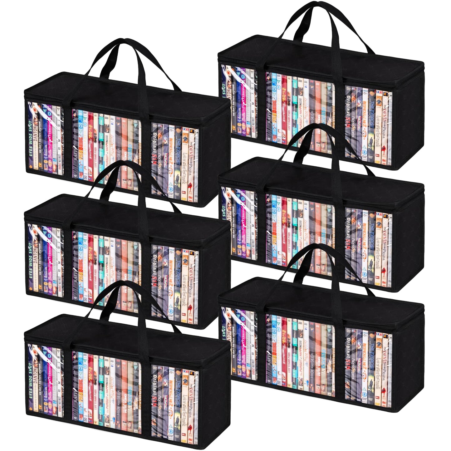 Criusia 6 Pack DVD Storage Bags, Clear PVC Media Organizer with Zipper and Handles, Stackable Holder Case for CDs, Blu-ray, Video Games, Albums, Movie Cases