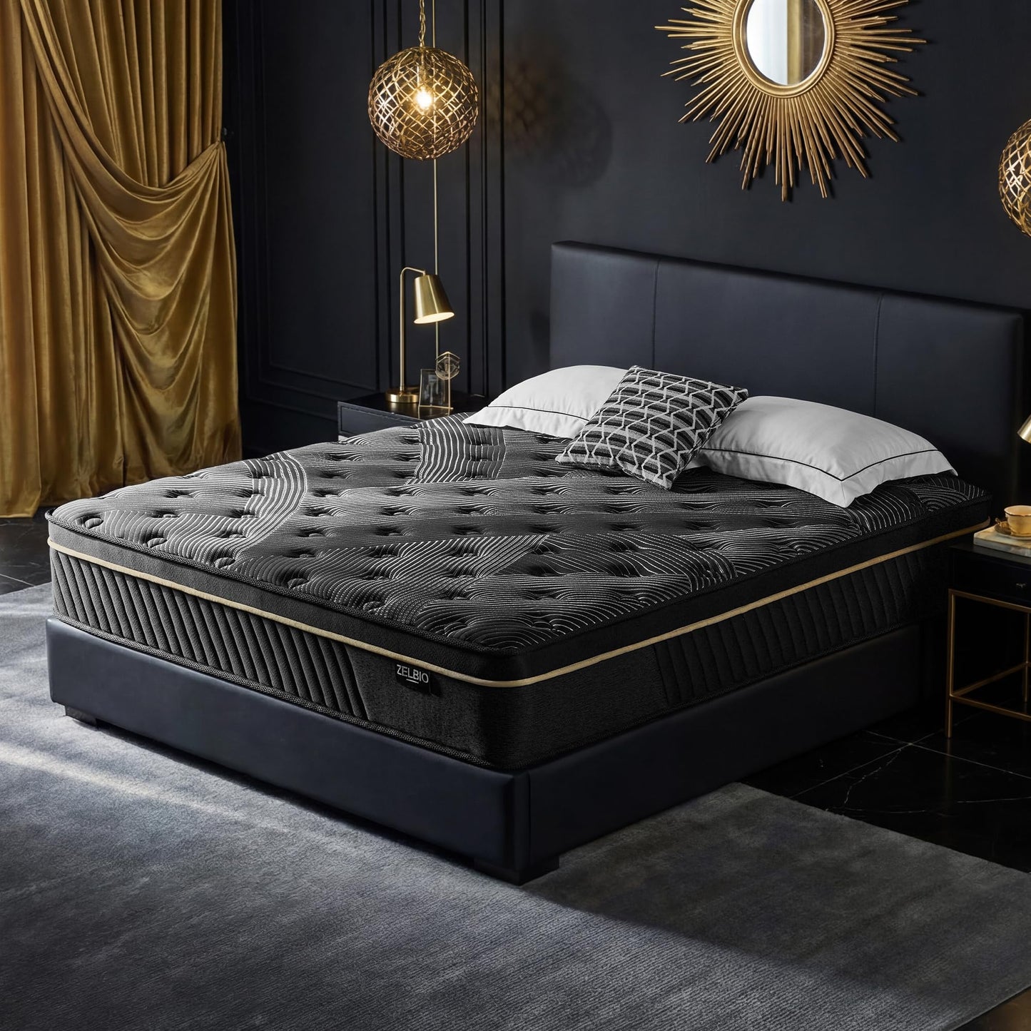 ZELBIO Gel Memory Foam Mattress 12 Inch Hybrid Full XL Mattress, Premium Knitted Fabric Cover, Pocket Coil Support, Motion Isolation, CertiPUR-US