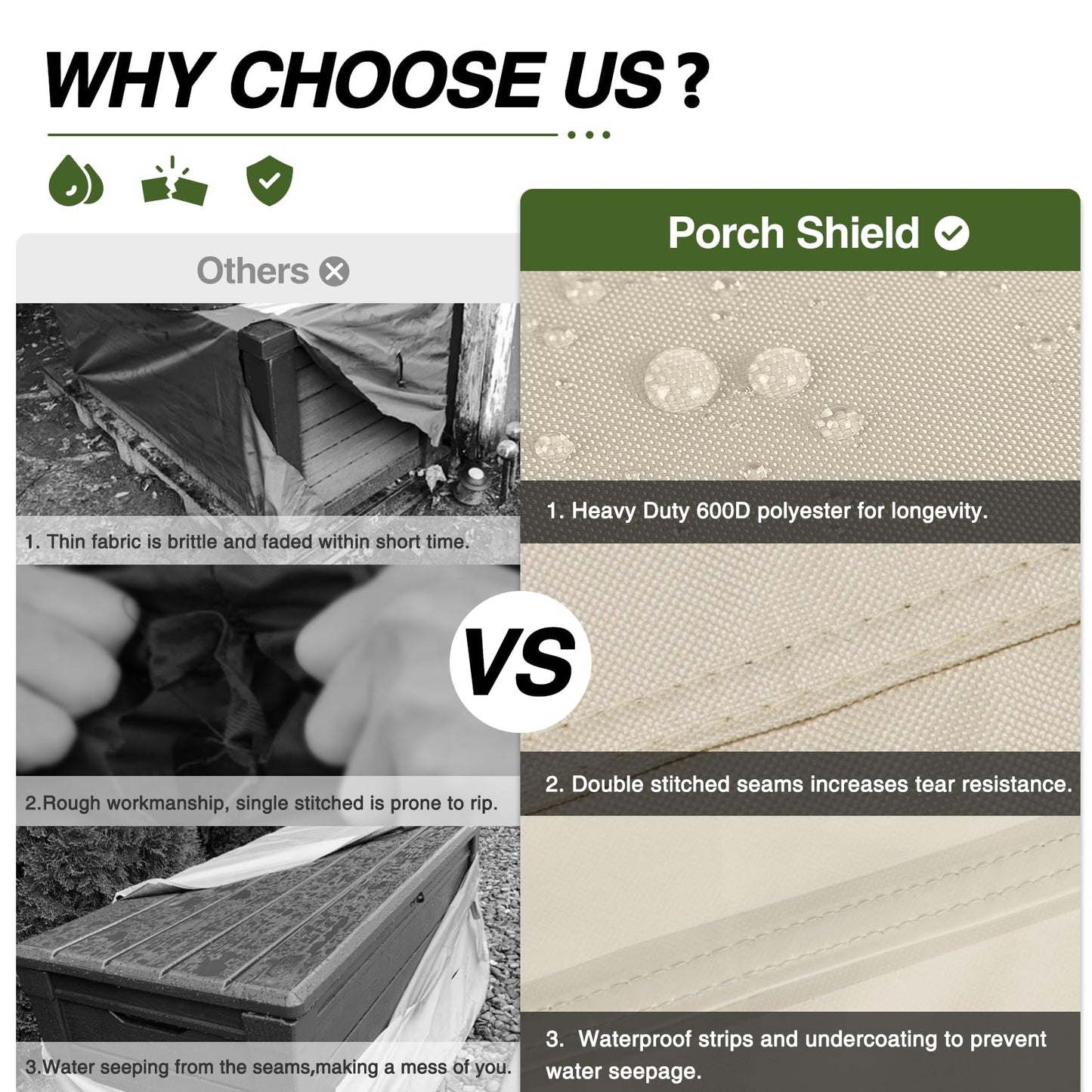 Porch Shield Patio Deck Box Storage Cover - 600D Outdoor Waterproof Cover for 73 Gallon Box Tear Resistant Rectangular Fire Pit Table Covers 44 x 28 x 24 inch Beige