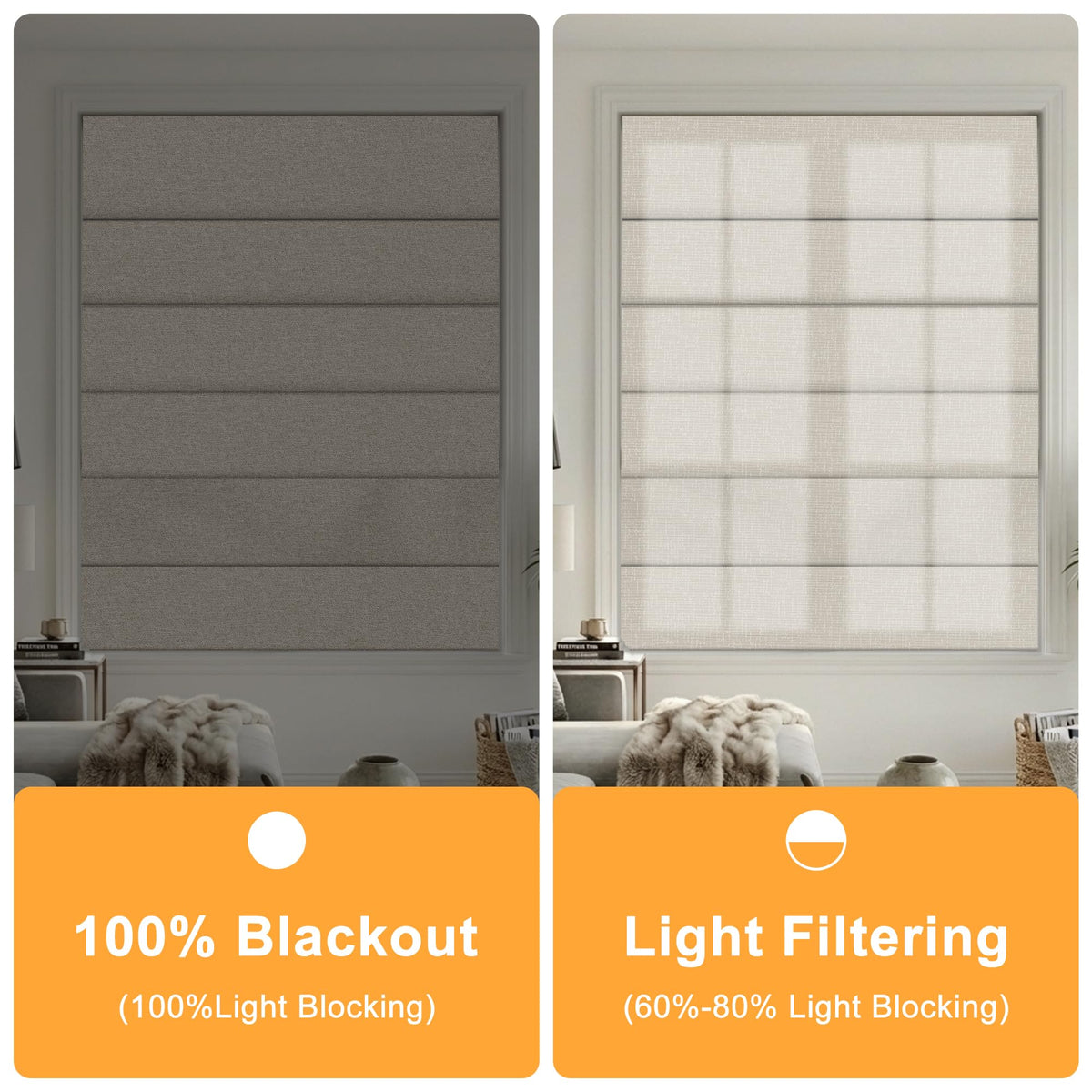 BERISSA Blackout Roman Shades for Indoor Windows Cordless,Pull Down Linen Fabric Roman Blinds,Privacy Window Shades for Door Windows,Bedroom,Office,Easy to Install,Light Brown,23" W x 64" H