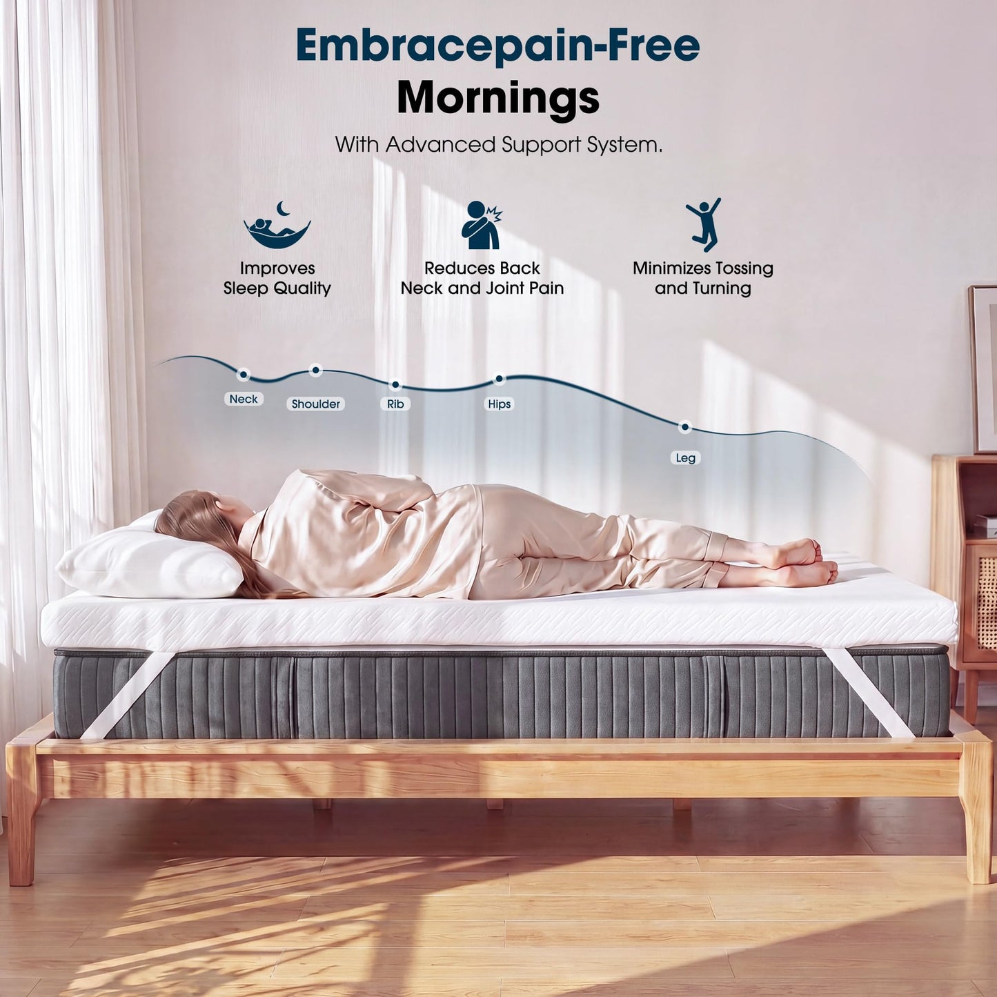 VALUXE 3 Inch Gel Memory Foam Mattress Topper King Size High Density Cooling Pad Pressure Relief Bed Topper (with Removable & Bamboo Cover)