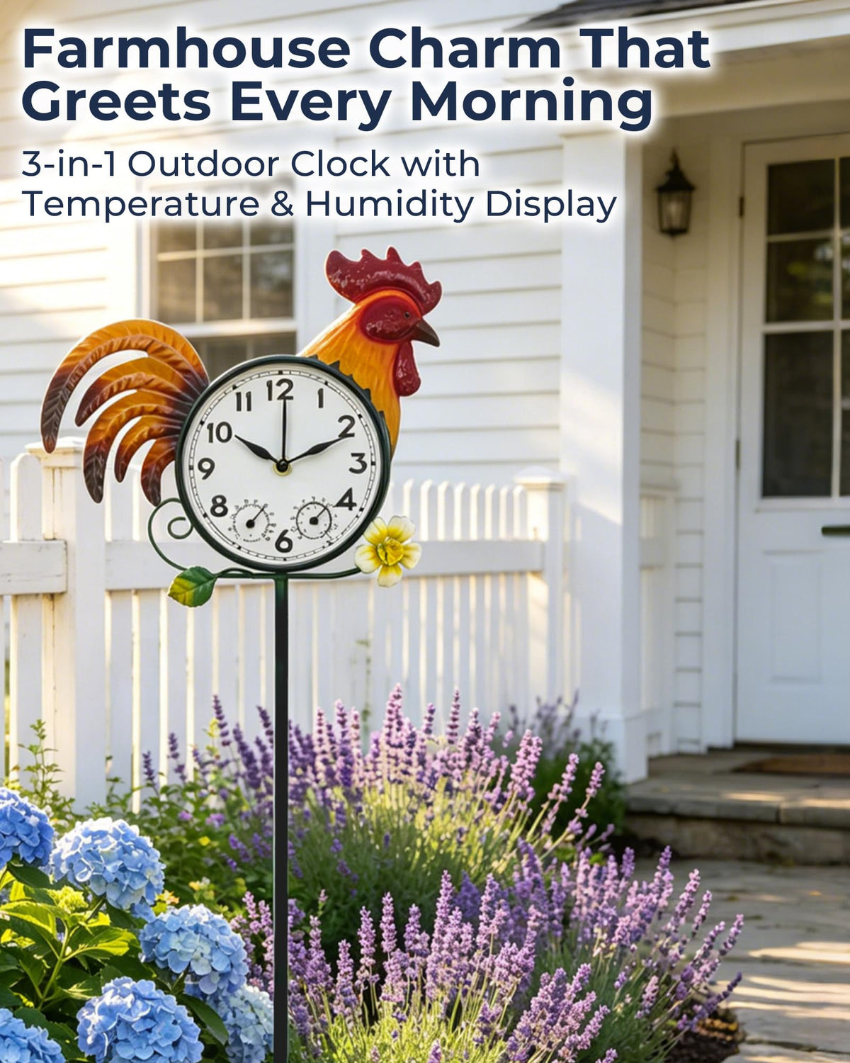 Verdosphire Rooster Outdoor Clock with Thermometer & Hygrometer