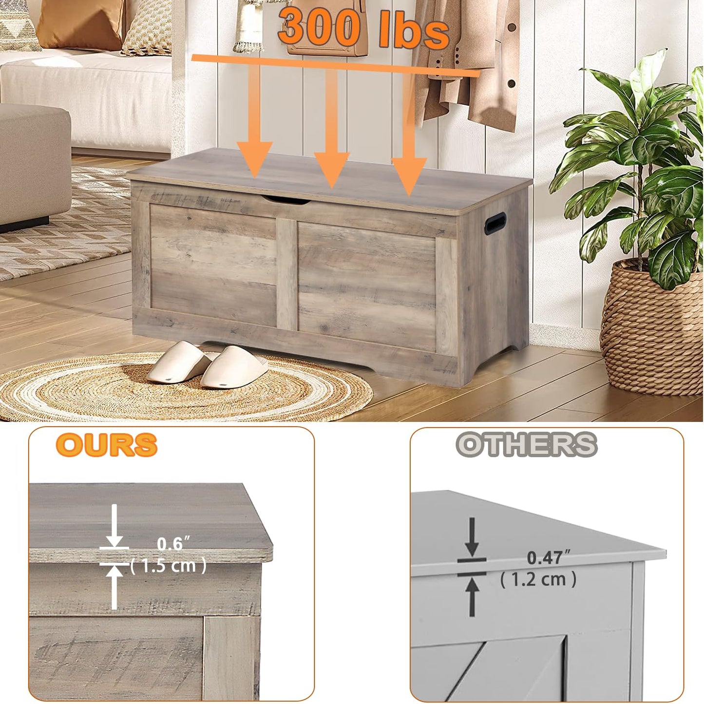 Timberer 39.4" Storage Chest, Wooden Storage Bench, Lift Top Toy Chest