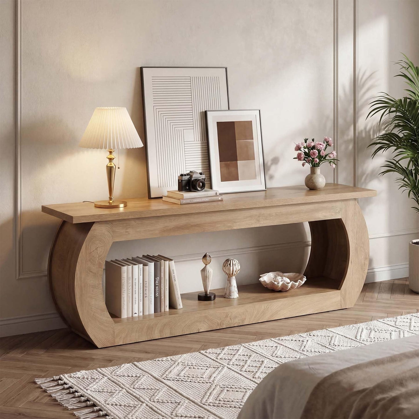 LITTLE TREE TV Stand for 65 Inch, Wooden Entertainment Center with Storage