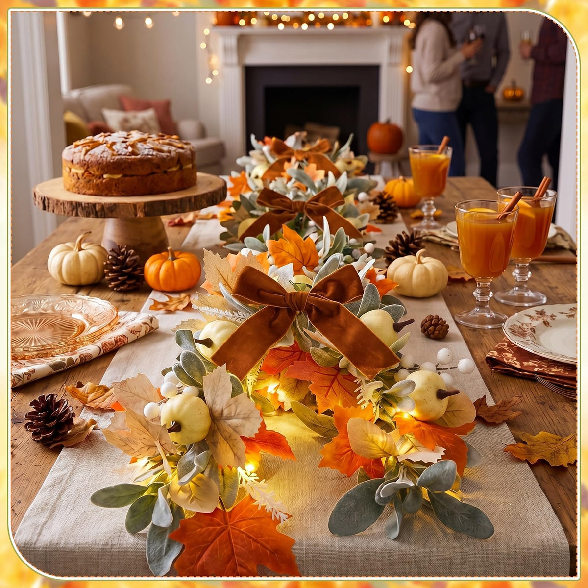 Wavyknot Fall Mailbox Decor 23.6'' Autumn Mailbox Swag Garland with Lights, Fall Pumpkins Maple Leaves Garland Thanksgiving Harvest Swag for Mail Box Window Mantels Home and Outside Decor