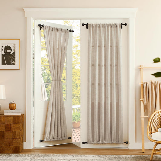 Tollpiz Linen Door Curtain Doorway Semi Sheer Curtains Closet Light Filtering Drapes Dual Rod Pocket Boho Window Curtain for Room Divider, 25 x 72 inches Long, Natural, 1 Panel