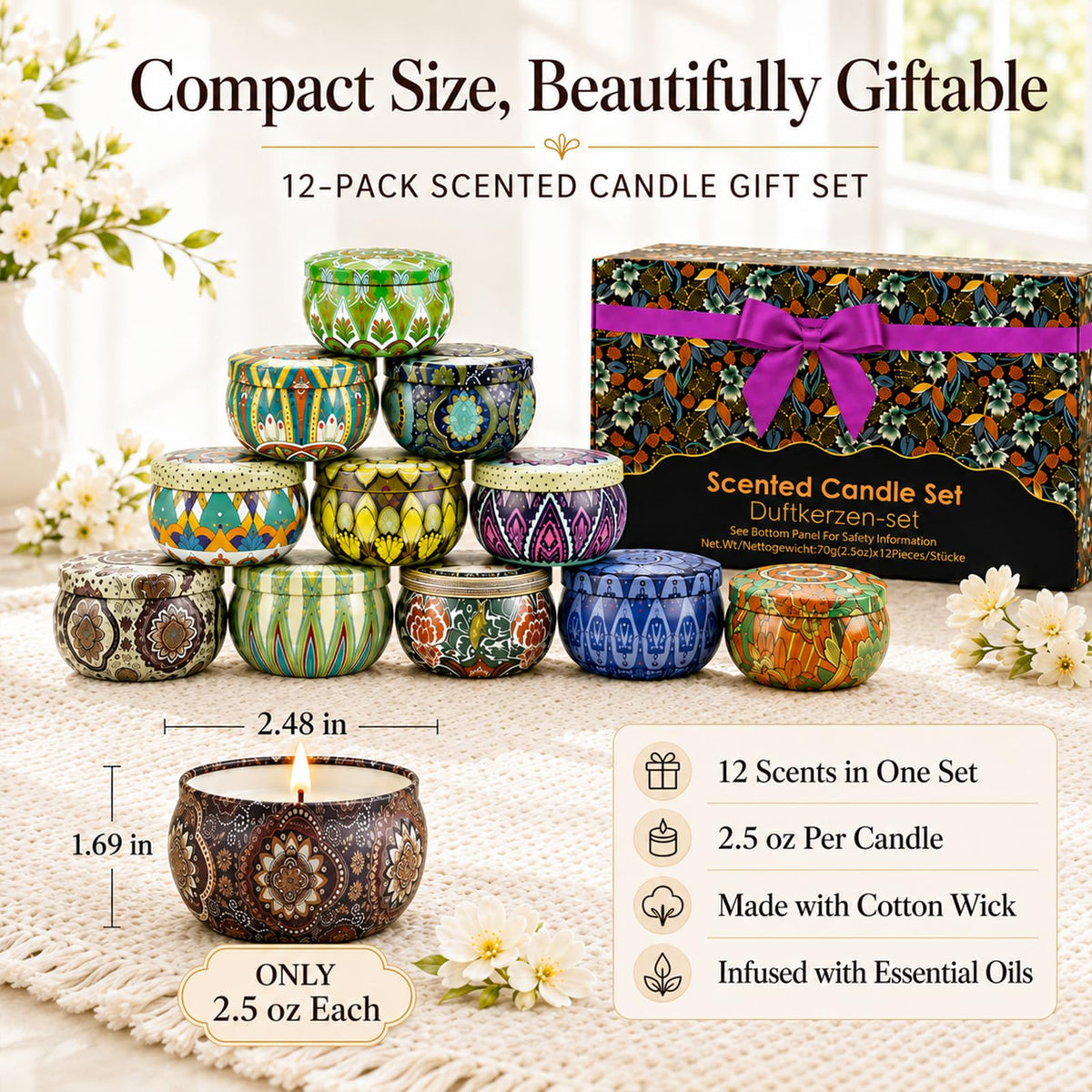 Scented Candles Gift Set, 12 Pack Travel Tin Candle Set, Gifts for Women