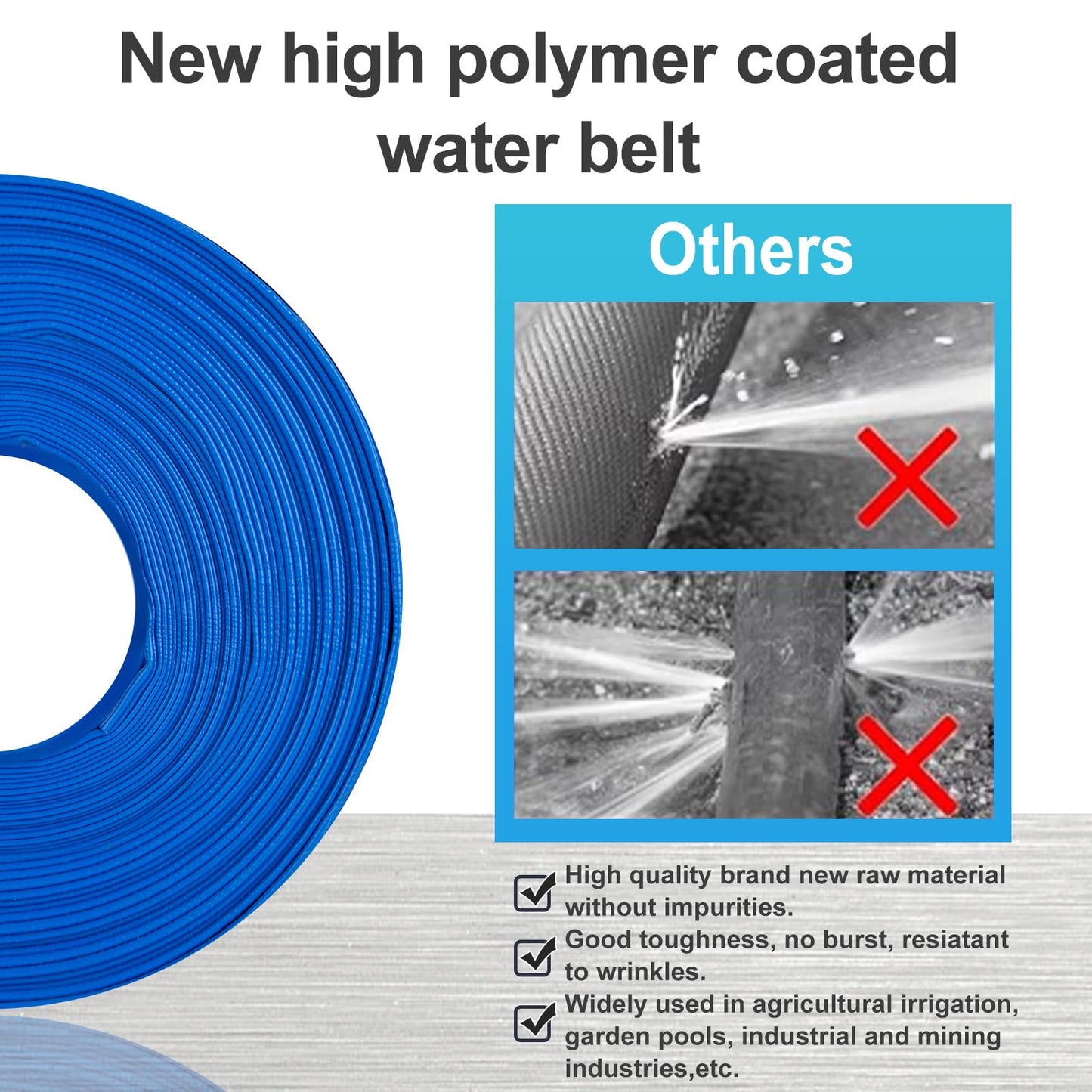 OCGIG 2" x 100 FT Pool Backwash Hose, Heavy-Duty Lay Flat Discharge PVC Hose, Weatherproof Burst Resistant for Water Pool Drain, Swimming Pool Filter Pump, Water Transfer, with 2 Clamps