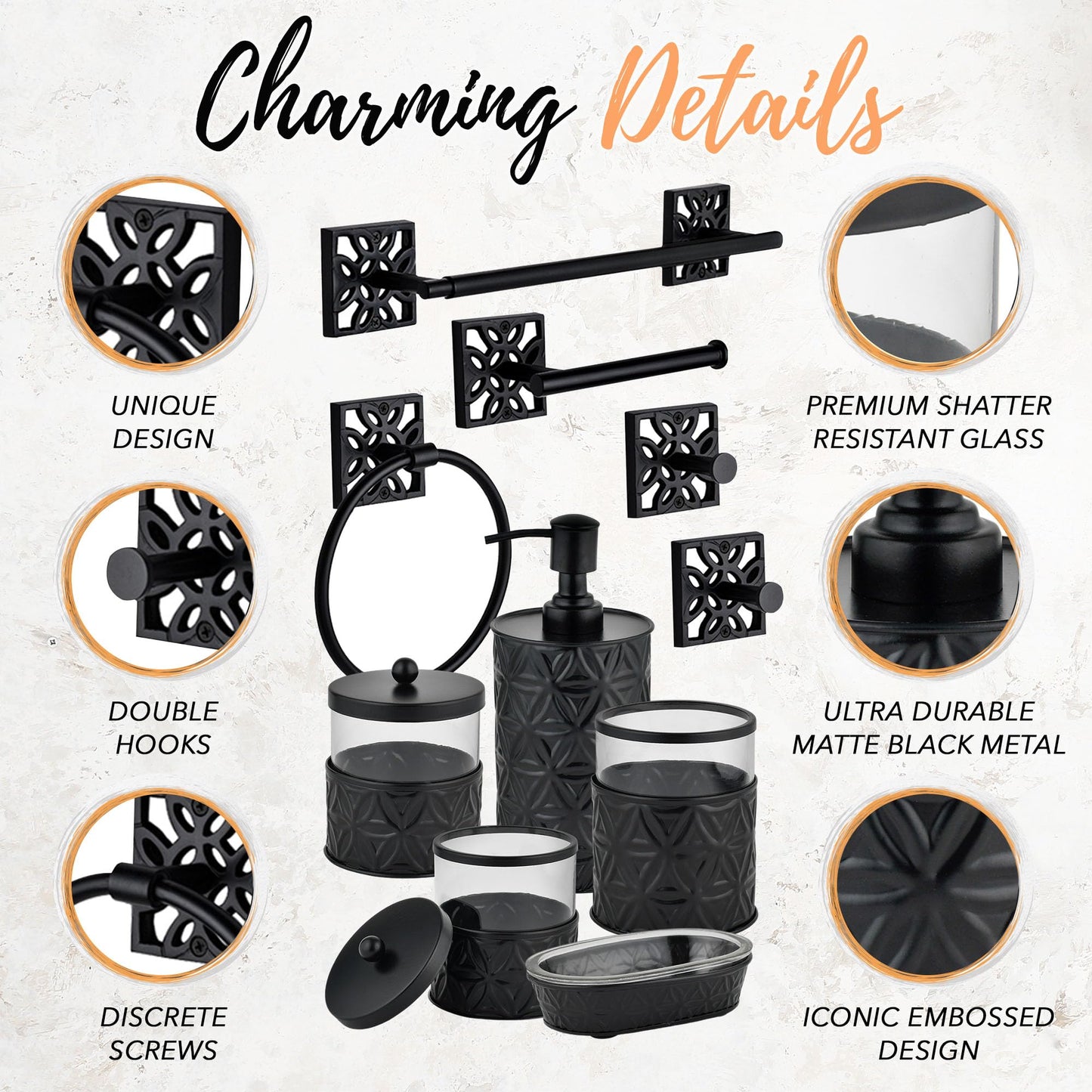 Autumn Alley 10 PC Matte Black Modern Farmhouse Bathroom Accessories Set – Complete Wall Mounted Hardware & Countertop Décor Bundle
