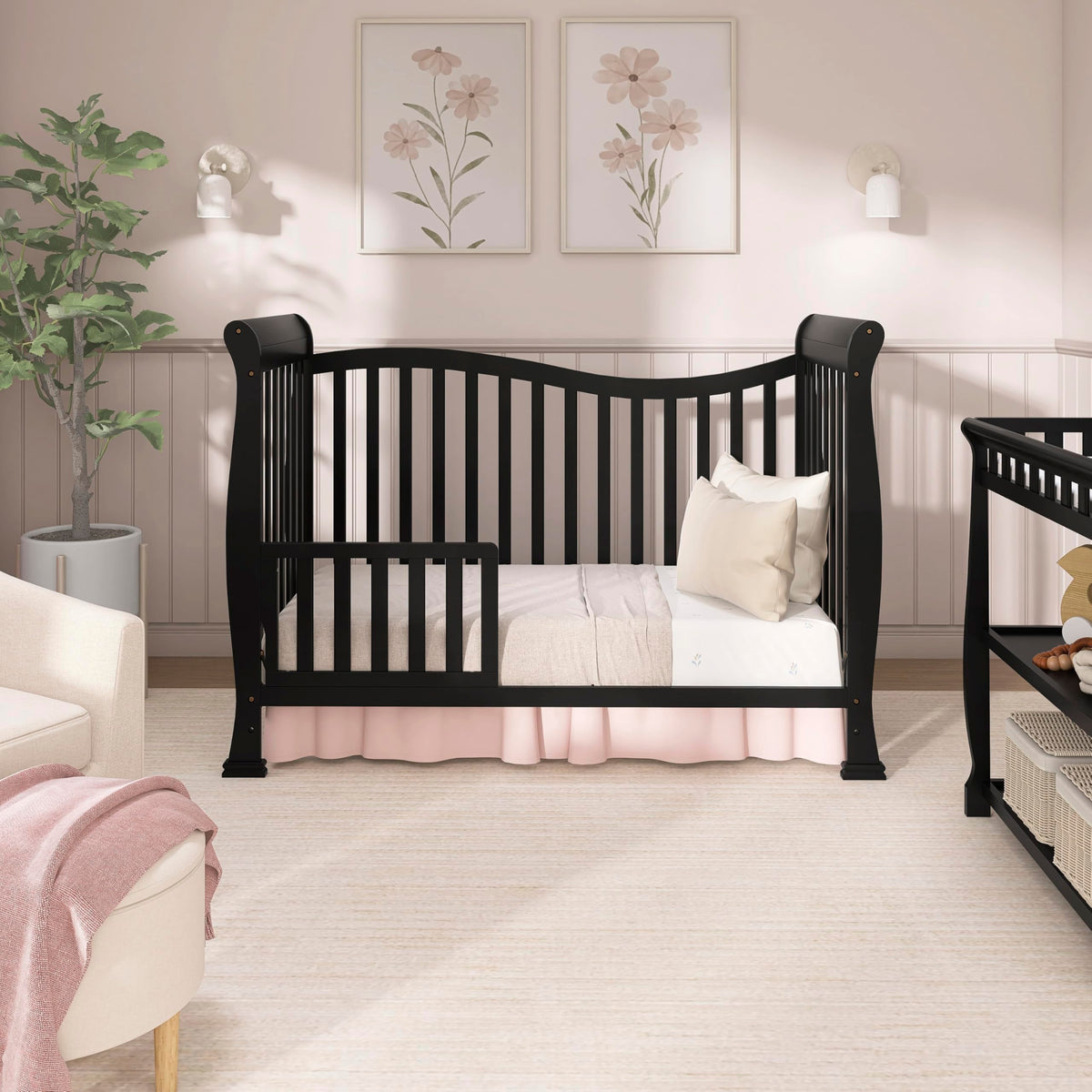 Dream On Me Violet 7-in-1 Crib to Full Size Bed, GREENGUARD Gold, Black