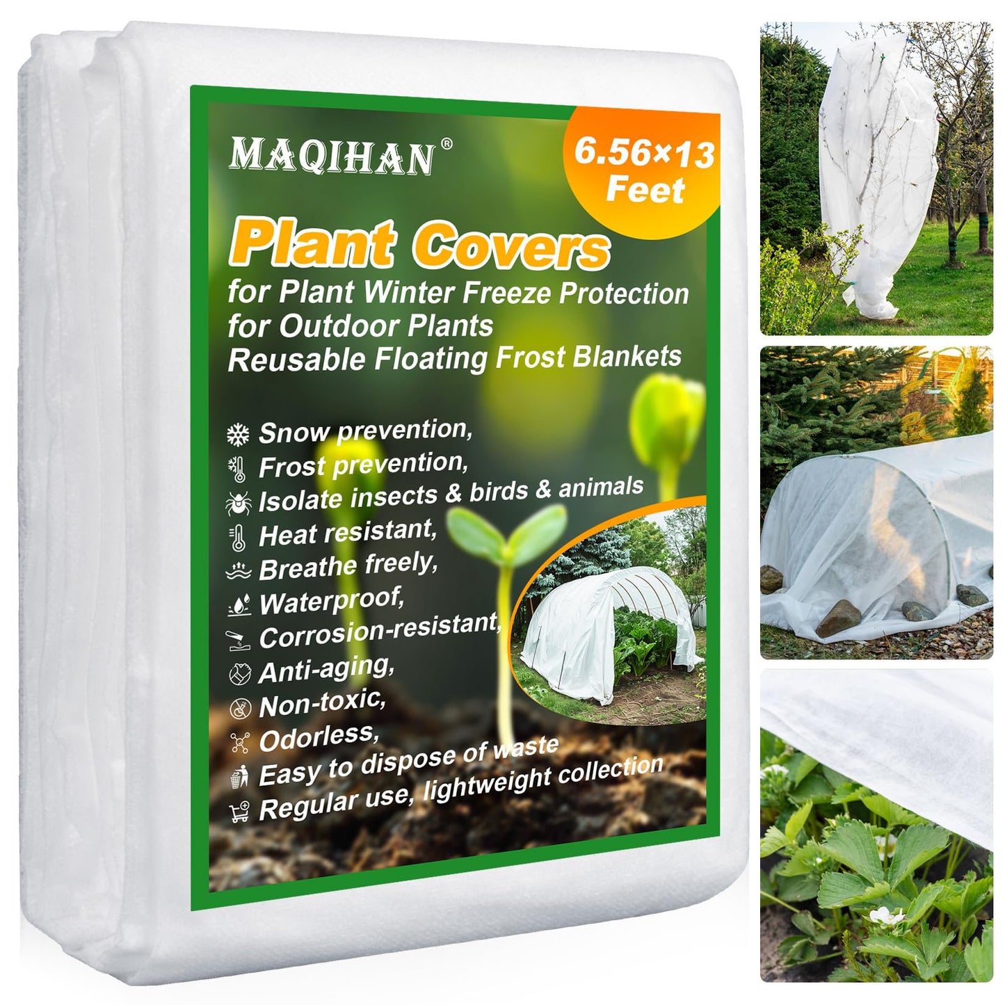 MAQIHAN Plant Cover - 6.5 ft x 13 ft Plant Covers Freeze Protection, Non-Woven Winter Freeze Protection, Reusable Floating Row Frost Blankets for Outdoor Garden, Frost Cloth for Cold Weather Snow