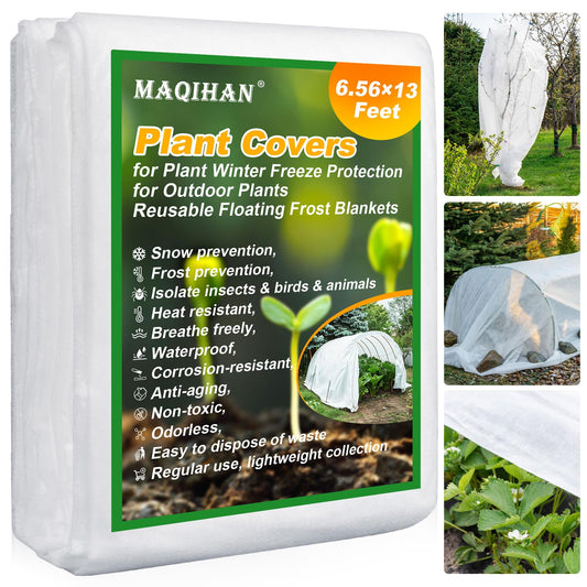 MAQIHAN Plant Cover - 6.5 ft x 13 ft Plant Covers Freeze Protection, Non-Woven Winter Freeze Protection, Reusable Floating Row Frost Blankets for Outdoor Garden, Frost Cloth for Cold Weather Snow