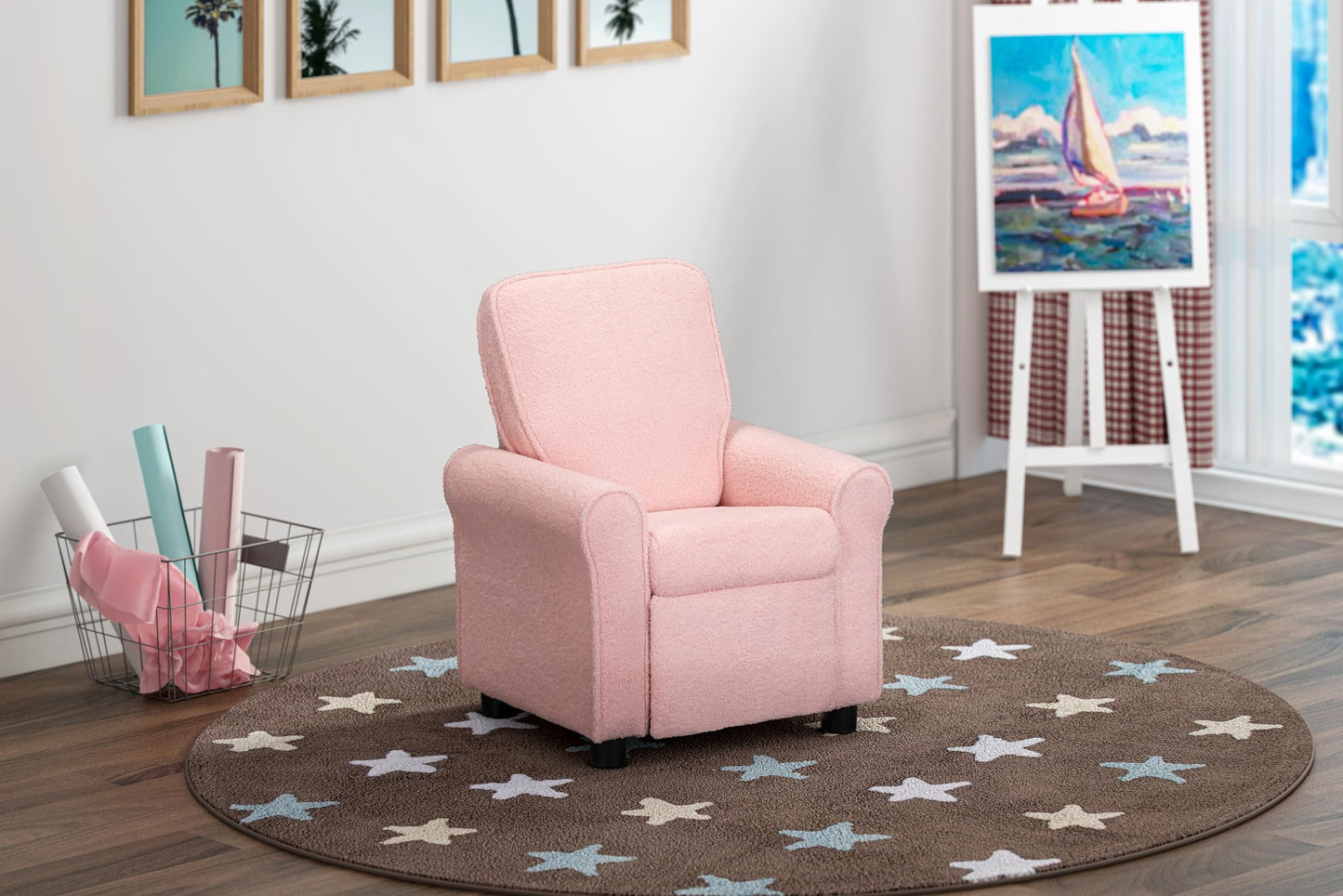Olive & Opie Jordan Kids/Toddler Push Back Recliner Chair, Lounge Sofa for Boys & Girls Ages 3 and Up, Soft Upholstery, Wooly Pink