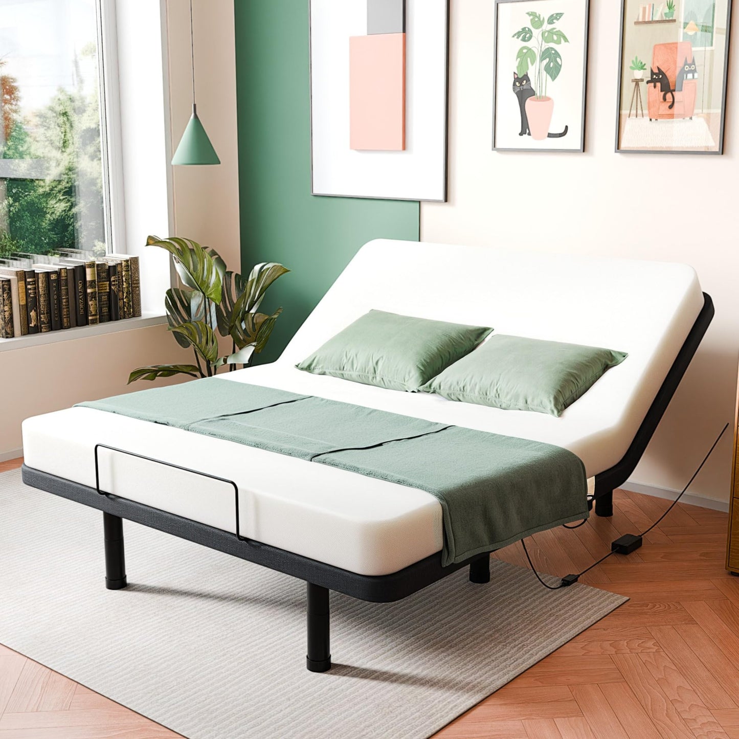 SunsGrove Cal King Adjustable Bed Base, Wired Remote Control, Independent Head and Foot Incline, Electric Bed Frame Base, Adjustable Bed Leg with 2 Height Options, Easy Assembly