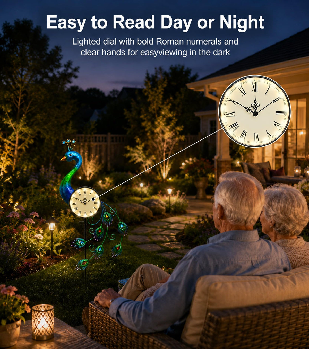 Twirleternity Outdoor Clock with Garden Stake and Illuminated Dial