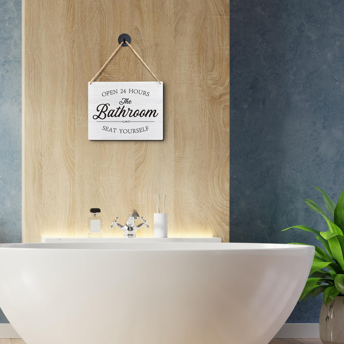 Lacosu Wall Pediments Please Seat Yourself Bathroom Sign,Funny Bathroom Hanging Sign for Restroom Wall Decor,10x8 Inches