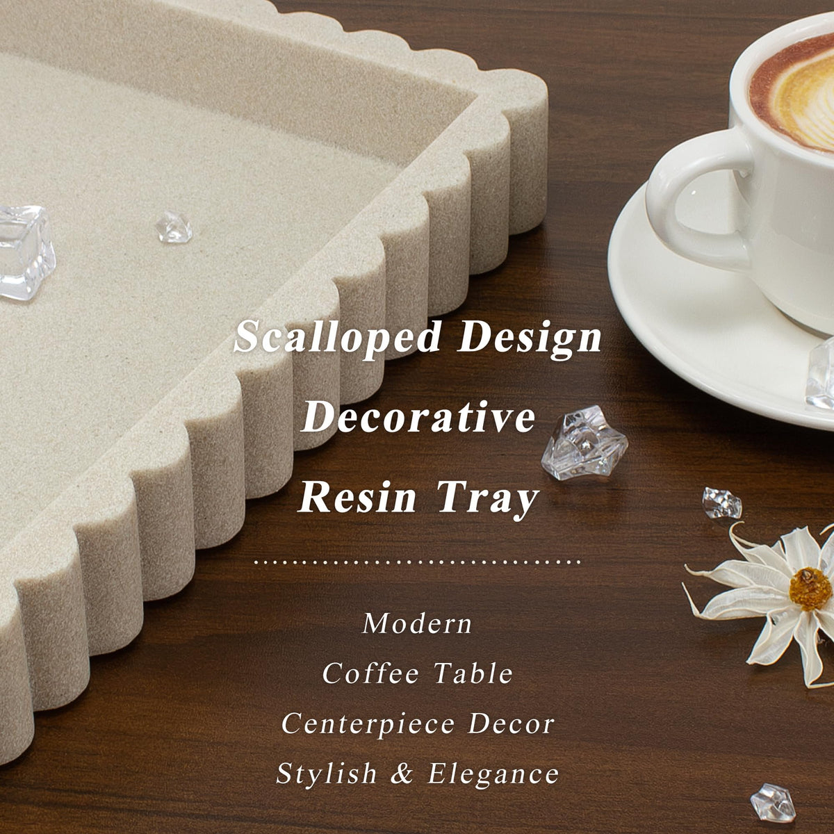 YMXYJM Decorative Tray for Coffee Table, Modern Tray Decor, 14" Beige Resin