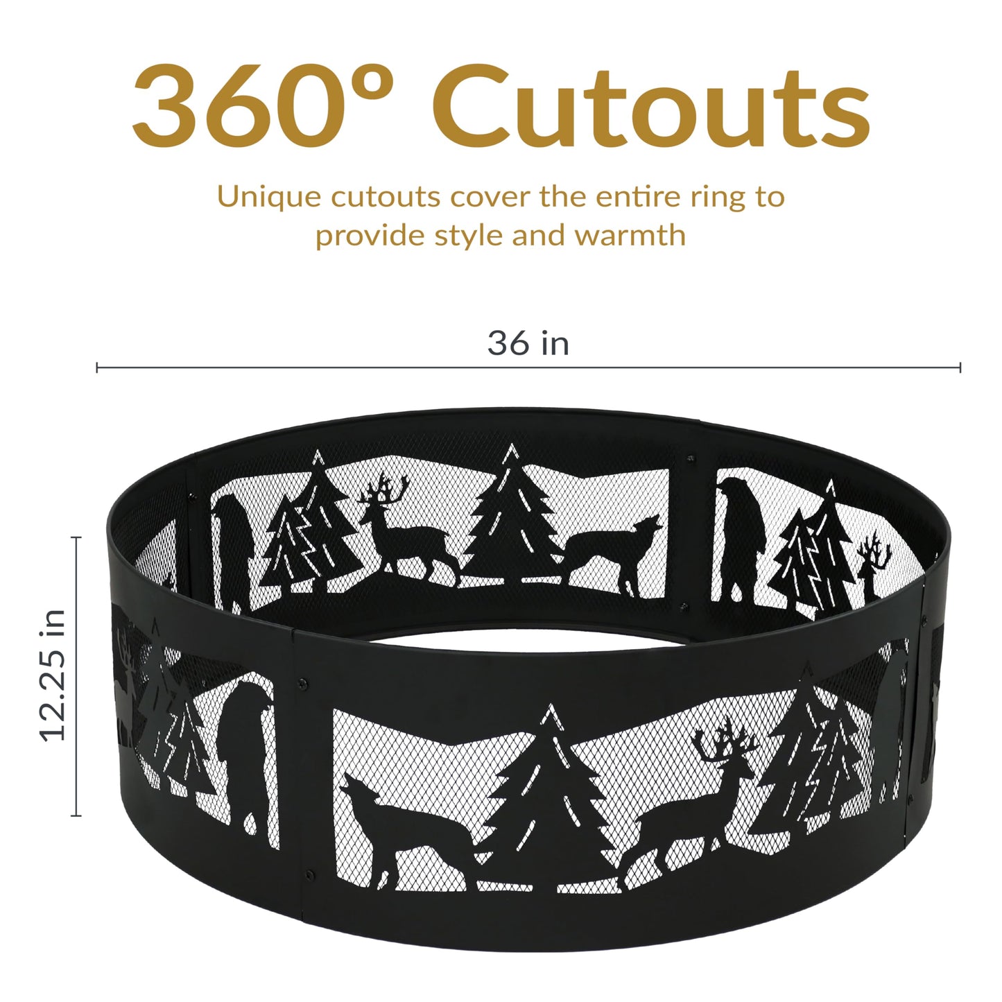 Sunnydaze Wood Burning Outdoor Metal Fire Pit Ring, 36", Forest Wilderness