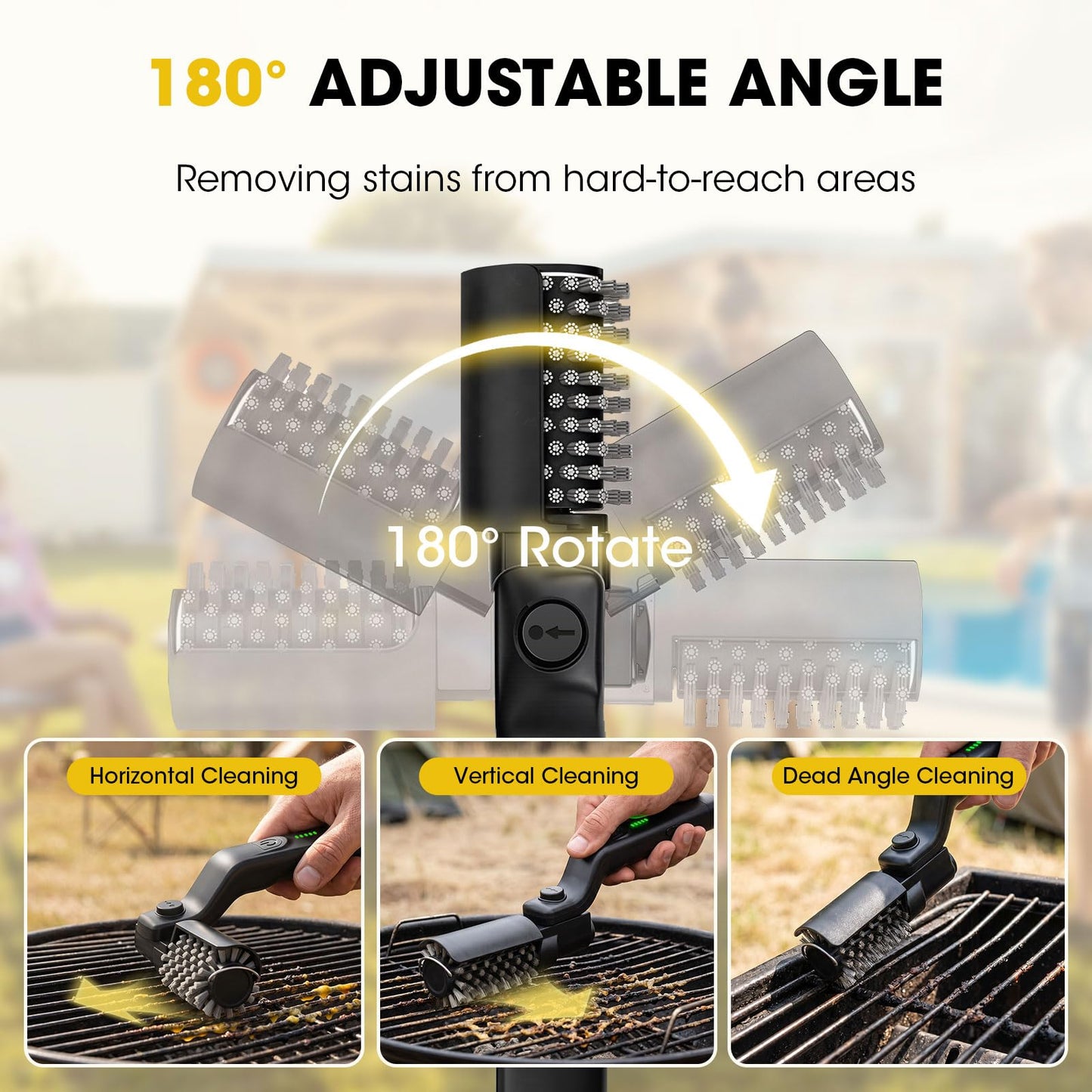 Electric Grill Brush, Electric Grill Cleaner Brush for Outdoor Grill, Cordless Rechargeable BBQ Grill Cleaning Brush, Power Barbecue Grill Brush, Motorized Grill Brush with 3-Speed & Adjustable Angle