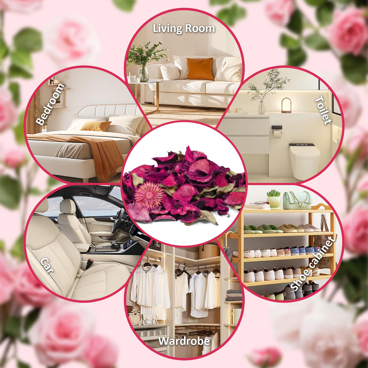 STRN Potpourri Bowl Filler, Rose Scent with Essential Oil