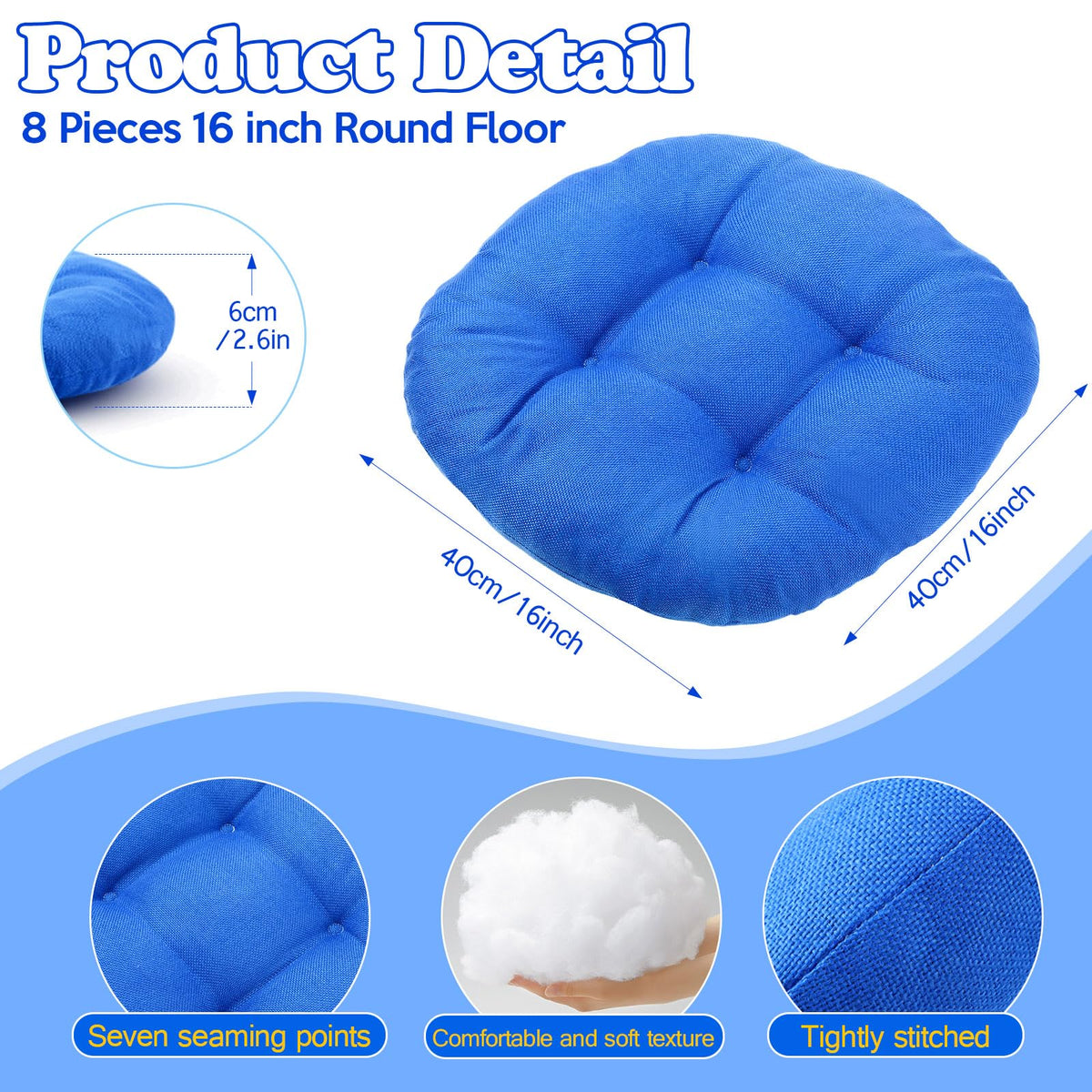 Fumete 8 Pcs Round Floor Cushions for Classroom Kids,Royal Blue