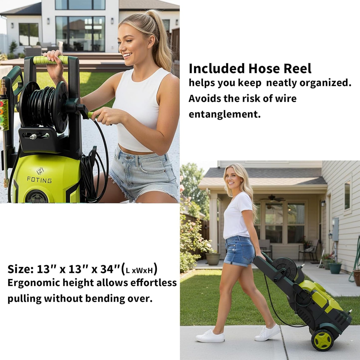 2026Upgraded Pressure Washer 5000PSI with Adj-8-Level Touch Screen, 34" Tall Power Washer, 4 Quick Connect Nozzles, Inlet Hose&Filter&500mlFoam Cannon for Cars/Fences/Driveways/Home Cleaning, Yellow