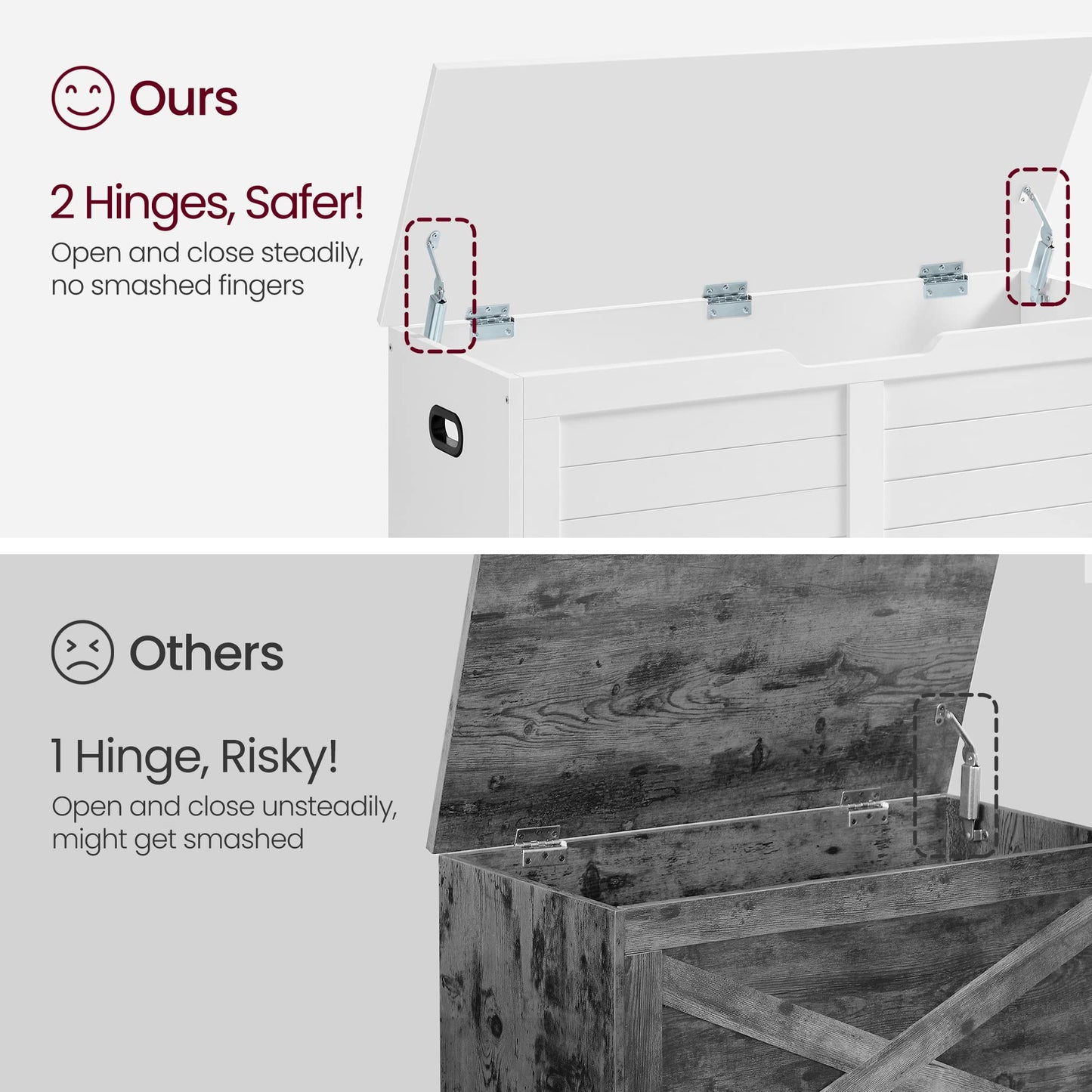 VASAGLE Storage Chest, 39.4 Inches Width Bench with 2 Safety Hinges