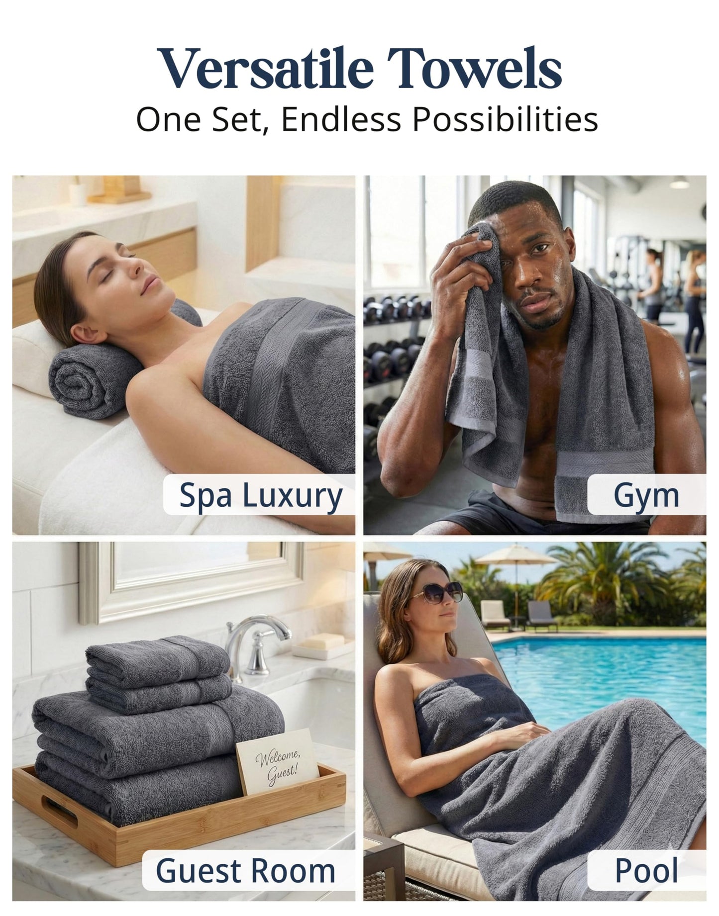 LANE LINEN 100% Cotton Bath Towels Set - 24 PCs - Durable, Quick Dry, Super Soft & Highly Absorbent - 4 Bath, 4 Fingertip, 6 Hand Towels, 8 Washcloths, 2 Bath Sheets - Perfect Family Set - Cool Grey
