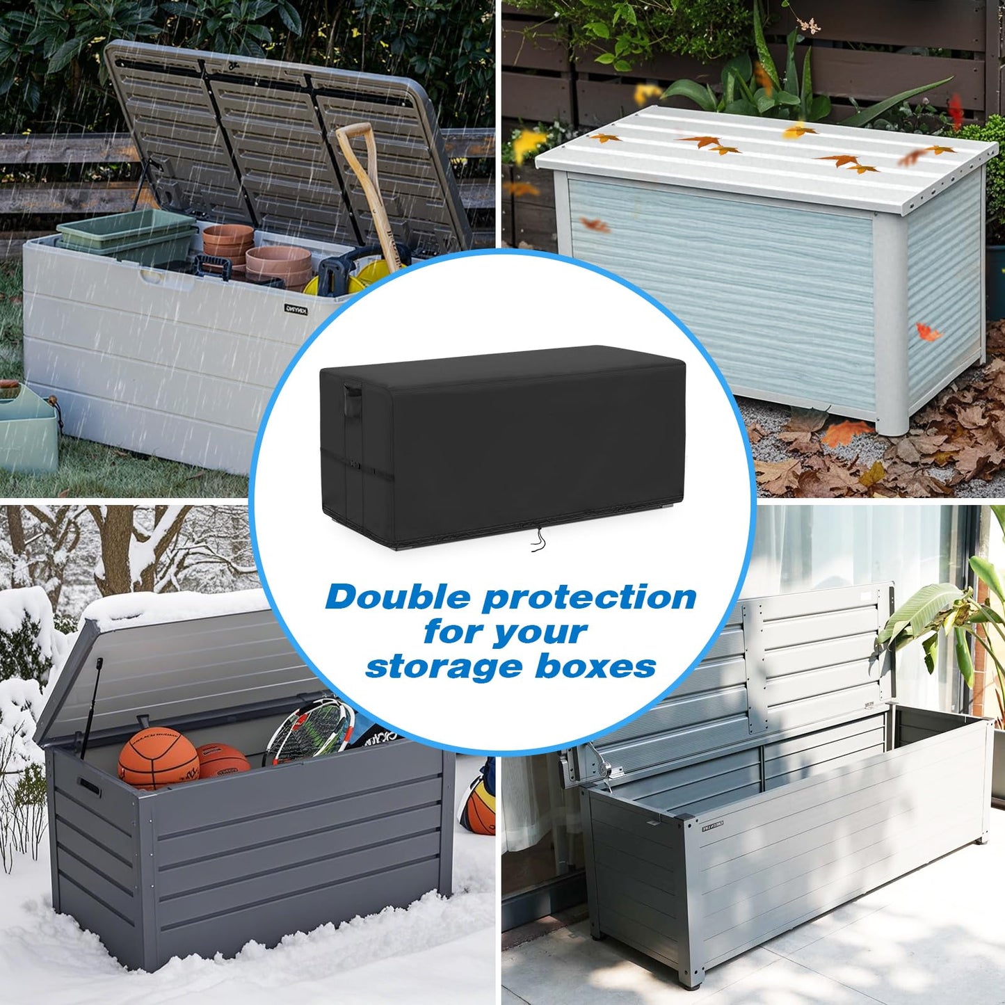 Kingling Deck Box Cover, Outdoor Storage Box Cover for YITAHOME 100 Gallon/Keter 80 Gallon Deck Box, Waterproof Outside Storage Bench Deck Boxes Covers Black (50" L x 22" W x 25" H)