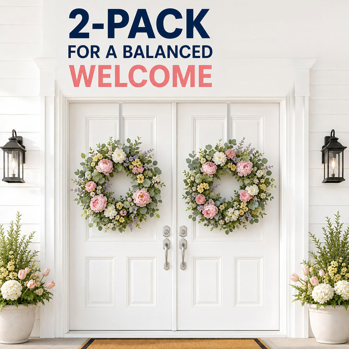 2 Pack Wreath Hangers for Front Door Christmas Decor, Over the Door Hooks