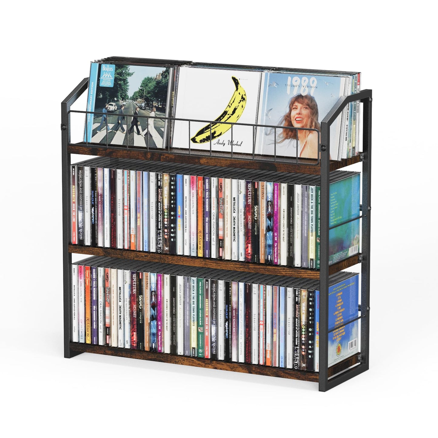 PAPAGIFTREE 3-Tier CD Holder, CD Storage and Rack for Display, Storage Organizer with Display Top Shelf, Premium Holder Shelf for Home, Office and Kitchen Counter Organizer Rack, Holds 123 CDs