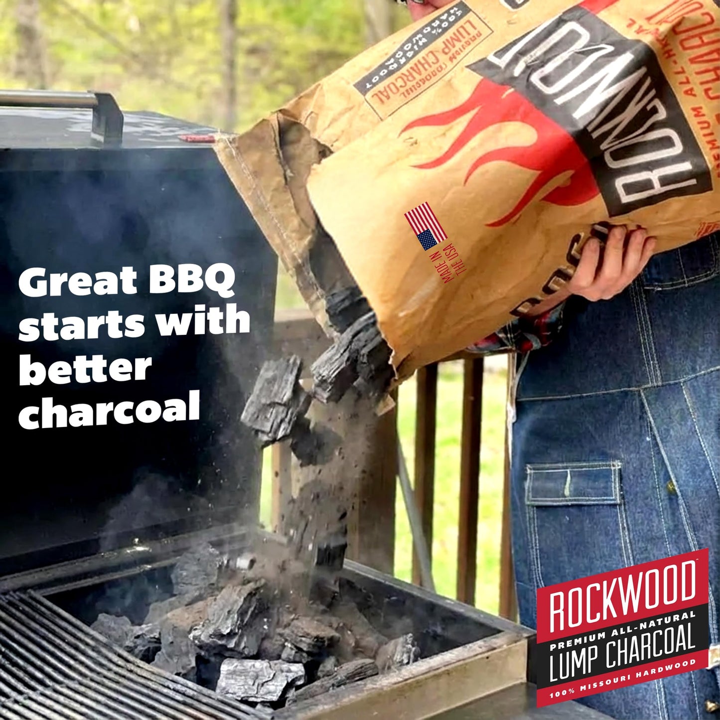 Rockwood Natural Lump Charcoal – Hardwood Lump Charcoal Blend of Oak, Hickory & Cherry for Clean Burn, High-Heat Grilling & Smoky Flavor Barbecue – Ideal for Kettle & Kamado Grills – 20lbs (2 Packs)