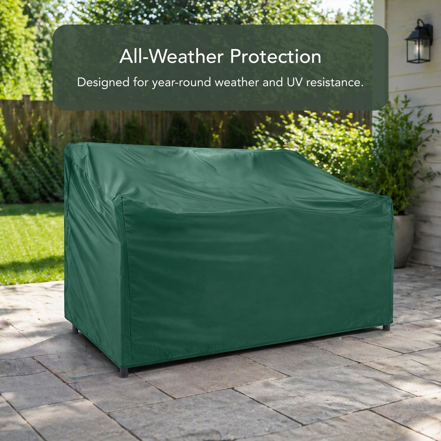 Covermates Classic Outdoor Glider Cover – Durable 12-Gauge Vinyl with Polyester Lining, Elastic Hem & Mesh Vent for Moderate Weather Patio Furniture Protection , 56W x 34D x 38H, Green