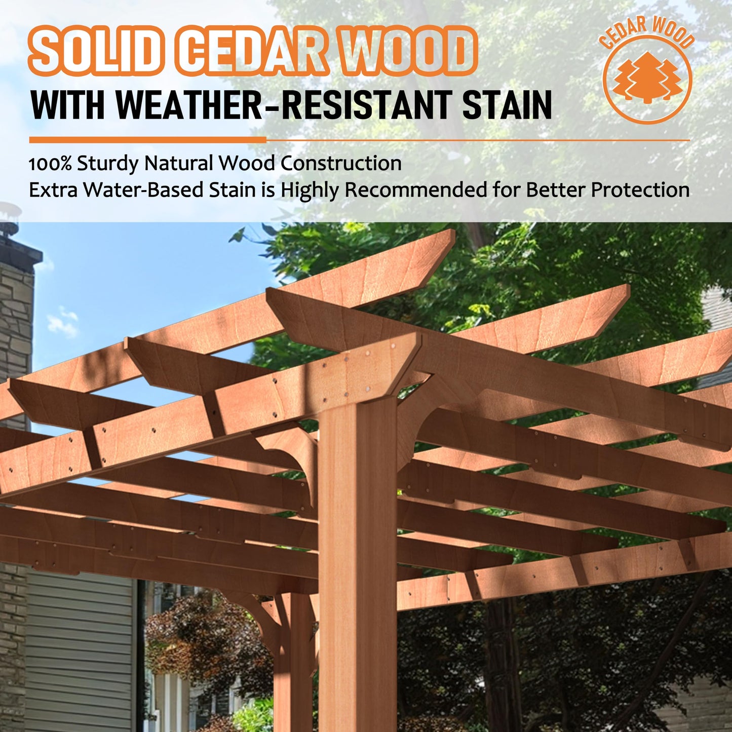 BlueWish 10' x 12' Patio Pergola, Cedar Wood Pergolas with Solid Structure, Pergola Kits, Outdoor Pergolas and Gazebos with Slatted Trellis Roof for Deck Backyard Grill Party Garden