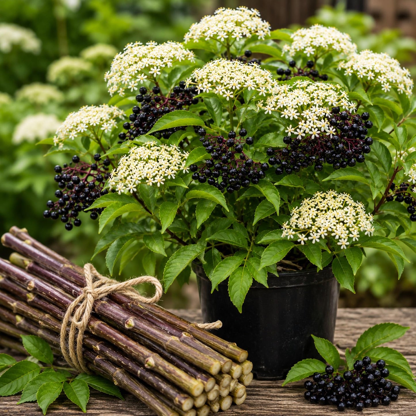 Live Elderberry Cuttings for Planting | Hardy Sambucus Berry Bush Cutting's | Fast Growing Edible & Pollinator-Friendly Shrubs | Easy to Root Elderberry Propagation Sticks (10 Cuttings)