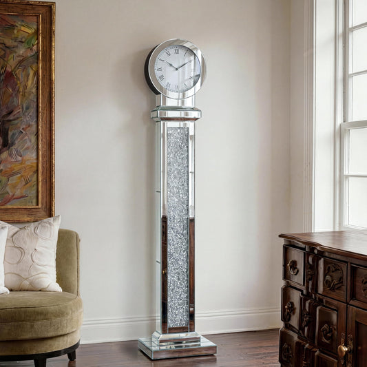 blingworld Mirrored Floor Clock, 59" Tall Standing Clock with Crystal Inlay