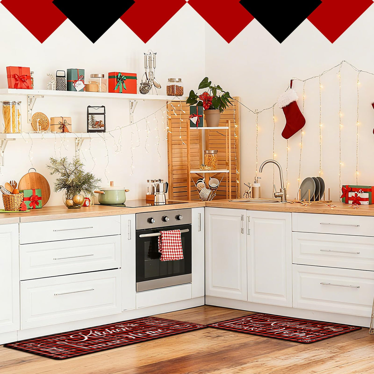 Bencailor 3 Pcs Farmhouse Kitchen Rugs Set Red Non Slip Kitchen Mats