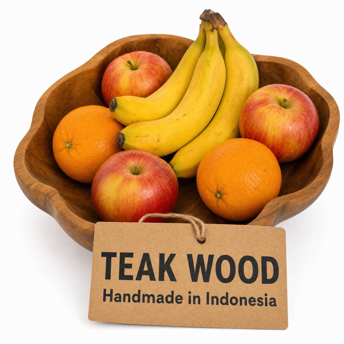 Decorative Wooden Bowl, Large Fruit Bowl for Kitchen Counter, Teak Wood