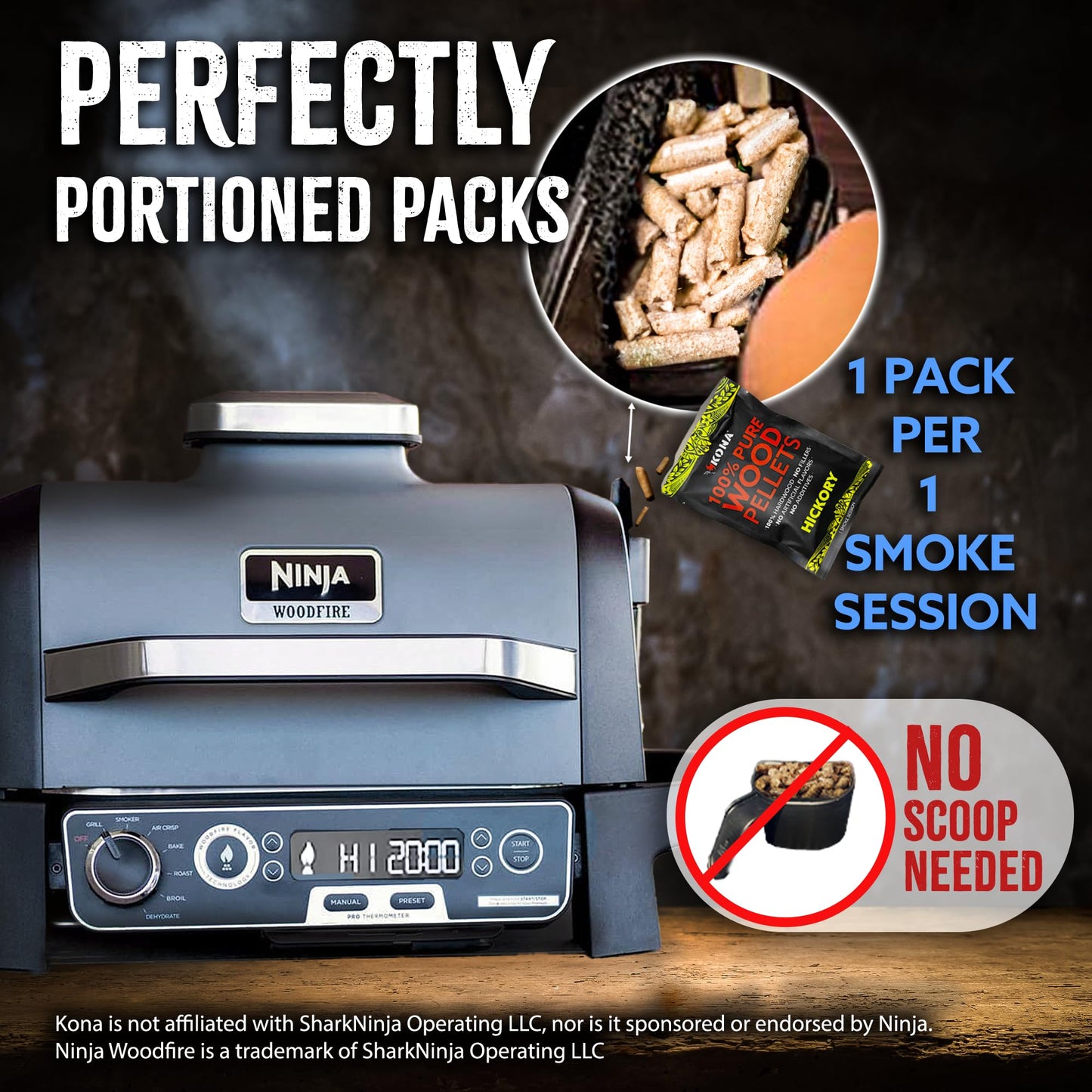 Kona Wood Pellets Intended for Ninja Woodfire Grill, 12 Stay-Fresh Smoke Pods (4 Flavors) - Sealed Single-Use Pouches for No-Mess Smoking Sessions