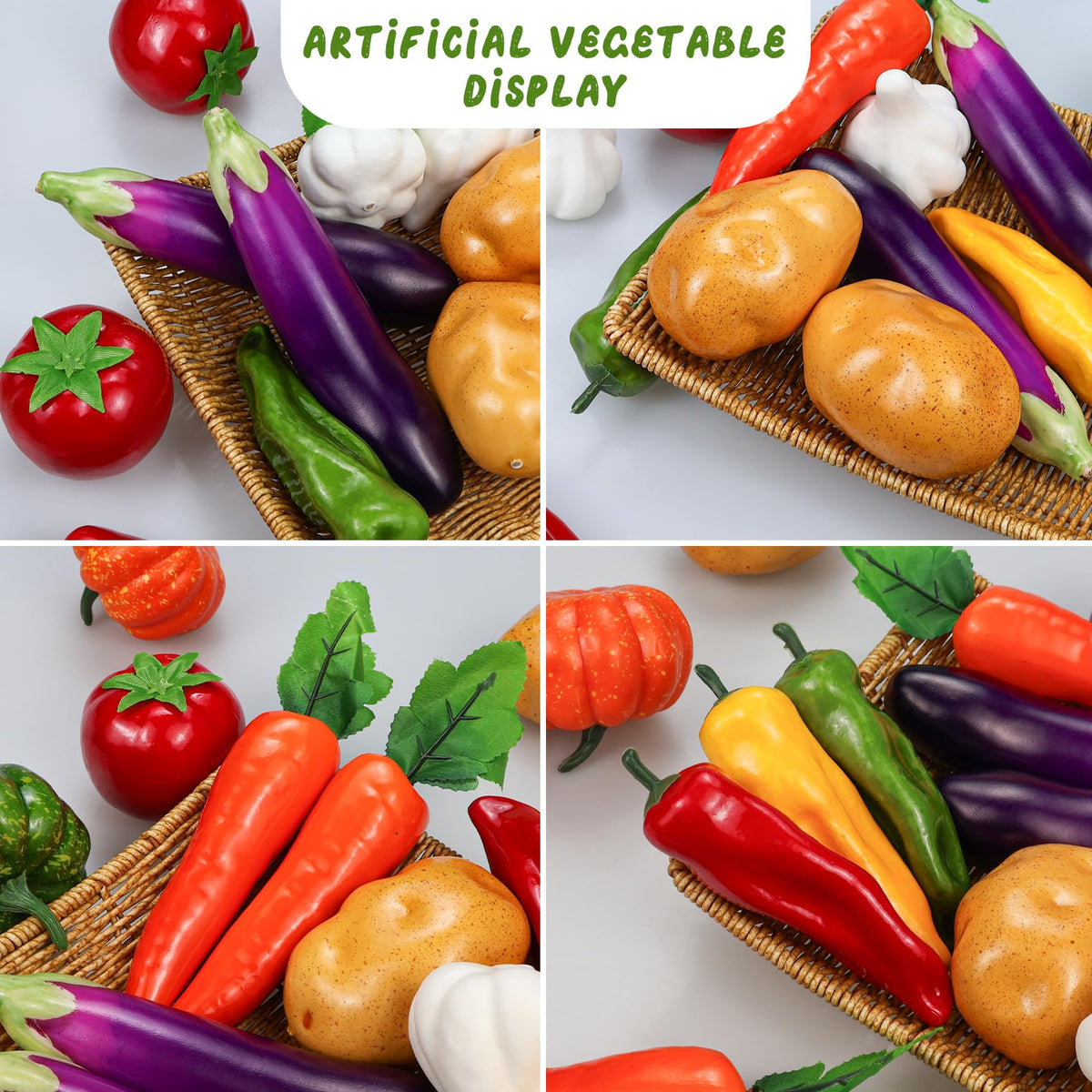 Tenorbass 15 Pcs Artificial Vegetables, Fake Vegetables Decorative Vegetables Realistic Vegetables for Kitchen Décor, Display Vegetables Props Fake Potatoes Pumpkin Carrot Tomato Peppers