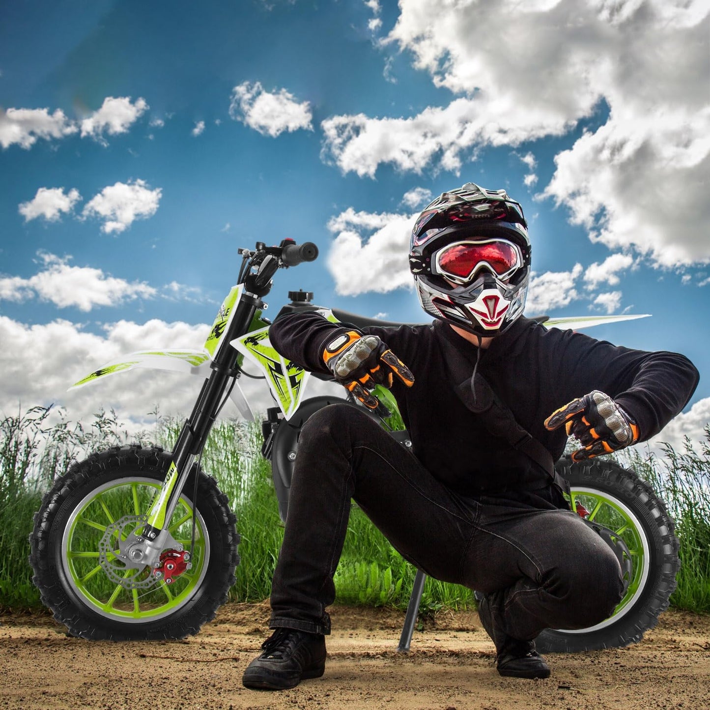 Upgraded 49cc Dirt Bike for Kids, Dirt Bikes 2-Stroke Dirtbike Dirtbikes motos, Gas Motorcycles with Front Rear Disc Brakes, Off-Road Tires, Shock Absorption, Soft Seat Cushion,40 MPH Green