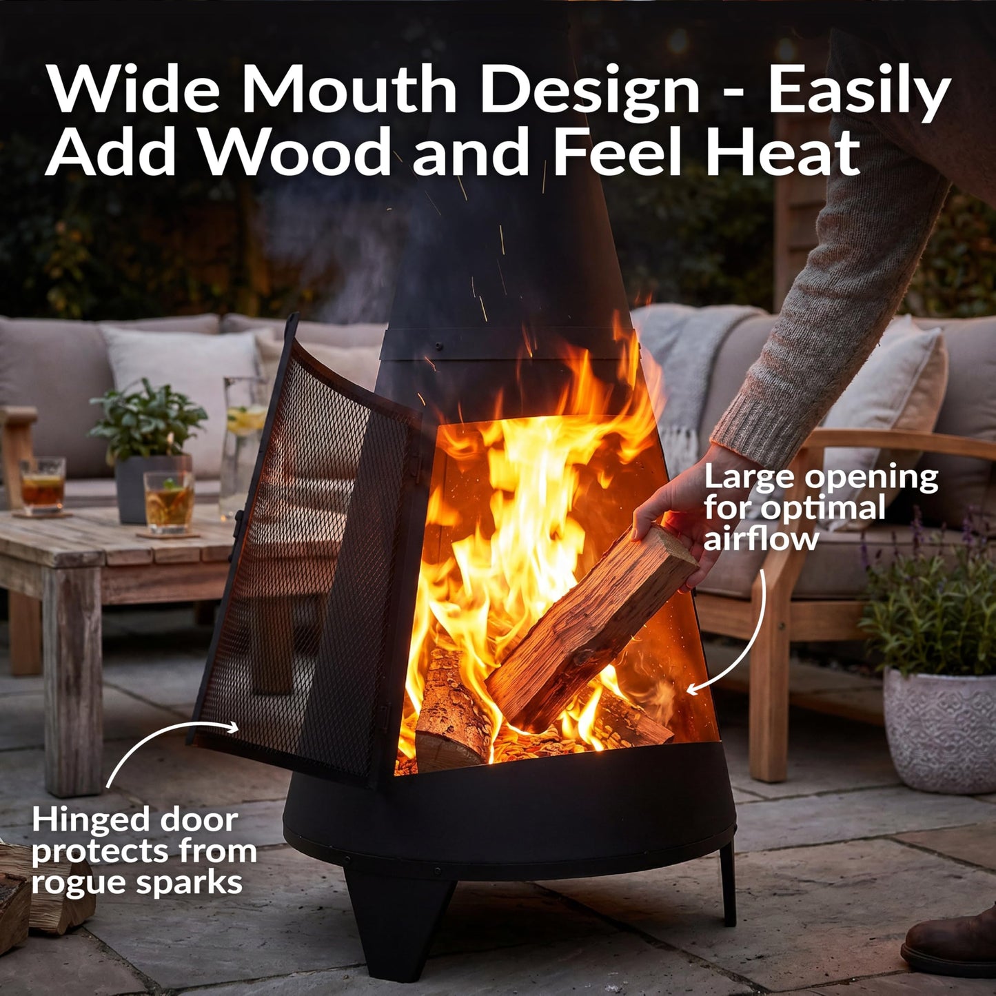 Sunnydaze 70" Large Chiminea Outdoor Fireplace, Wood Burning, Metal, Black