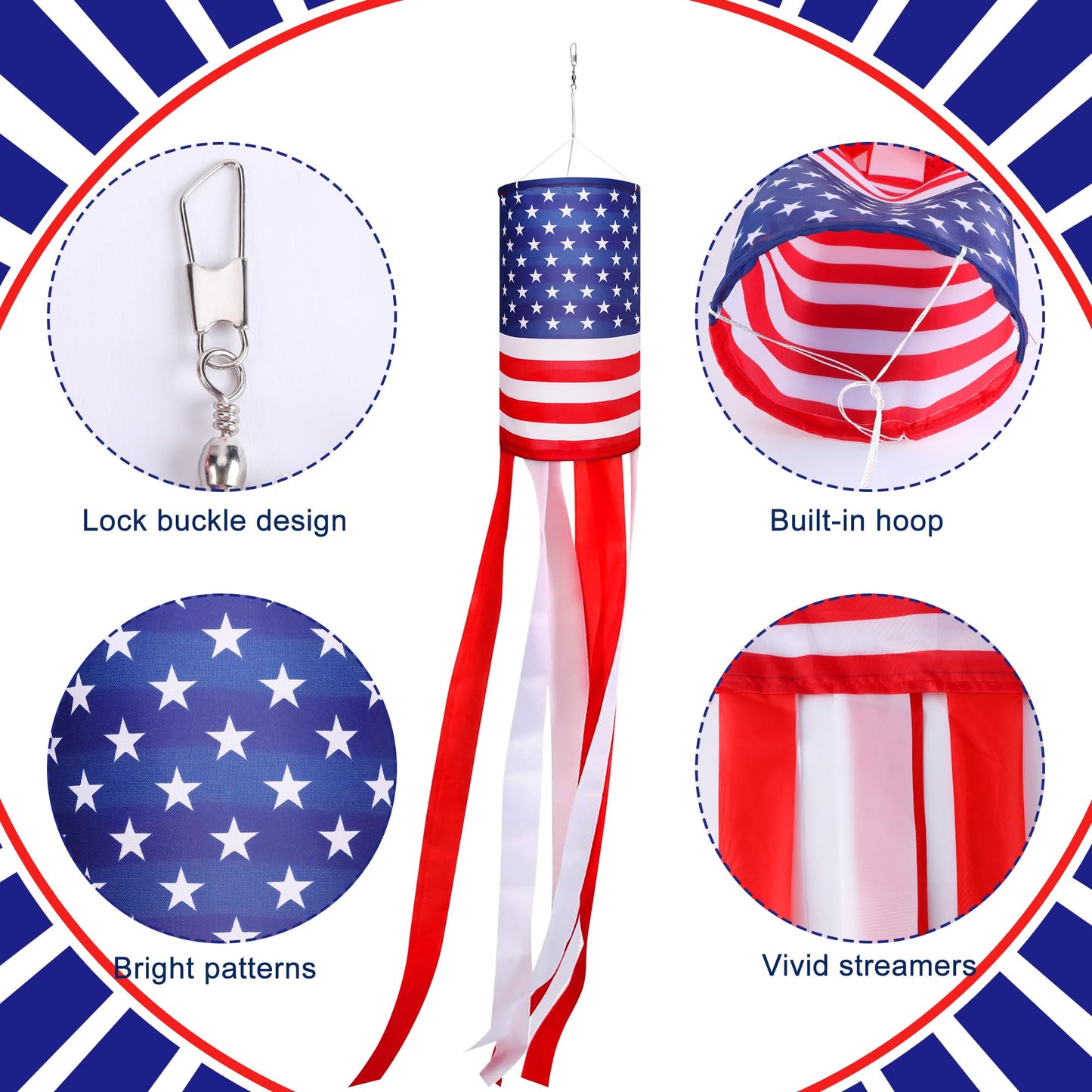 EBaokuup 2Pcs 40 Inch American US Flag Windsock Stars and Stripes for Flag Day and 4th of July Decorations Outdoor