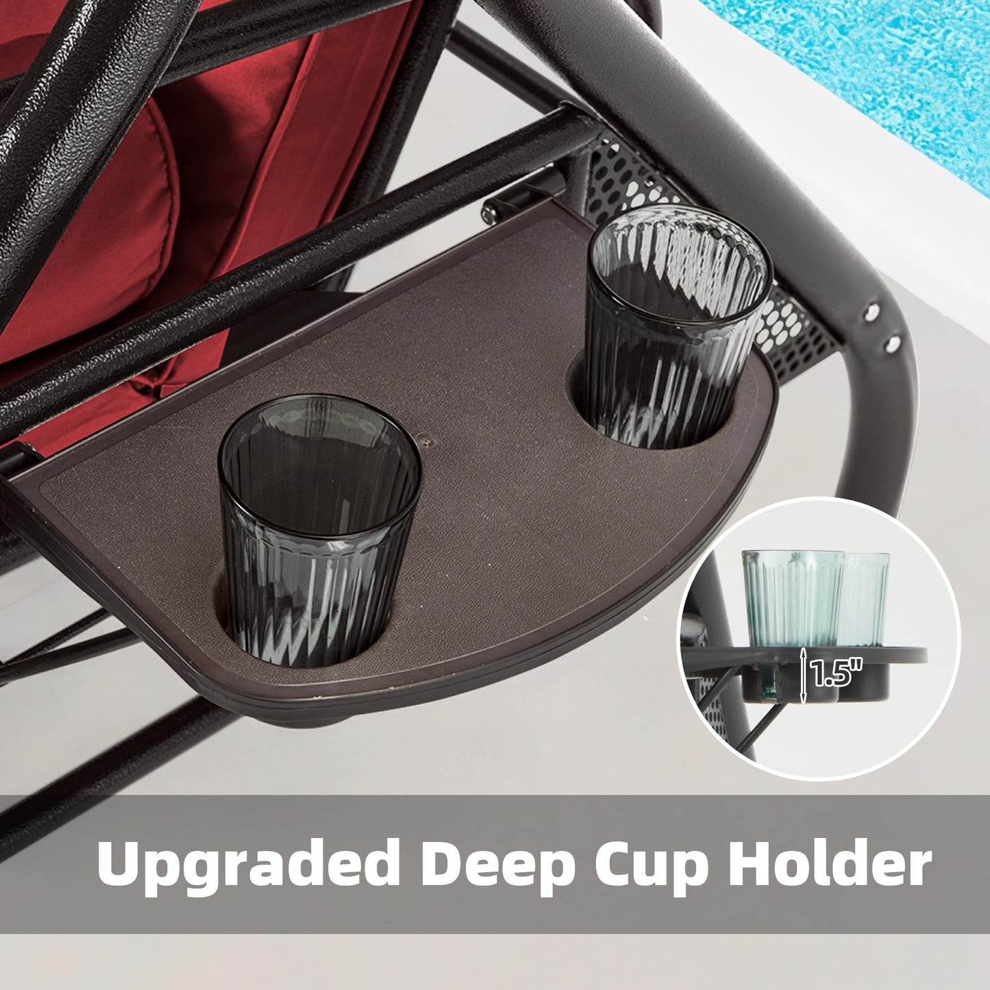 HOMREST 3 Seat Outdoor Porch Swing with Adjustable Canopy, Convertible Patio Swing Bed with Stand, Patio Glider Swing with Upgraded Cup Holder, Thicken Cushions ＆ Pillow for Backyard(Wine Red)
