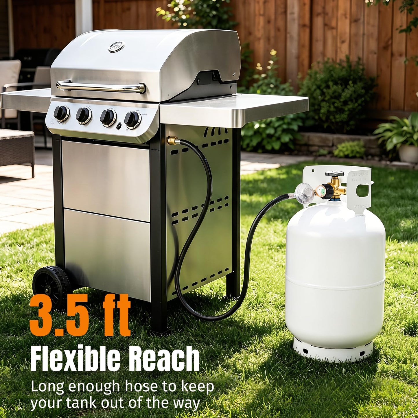 SHINESTAR 3.5FT Propane Regulator with Hose and Gauge, Universal Gas Grill Regulator and Hose Replacement Part for Blackstone 28"/36" Griddle, Weber/Charbroil/Nexgrill Grill, Patio Heater and Fire Pit