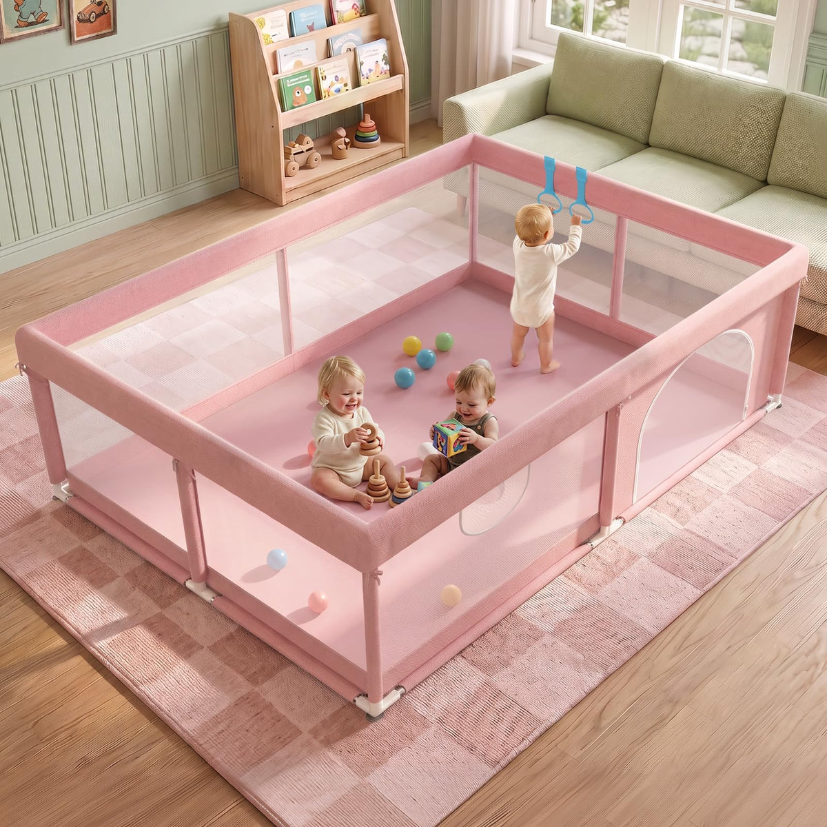 JUNLLY Pink Baby Playpen 71"x59" - Extra Large Play Pen for Babies Toddlers